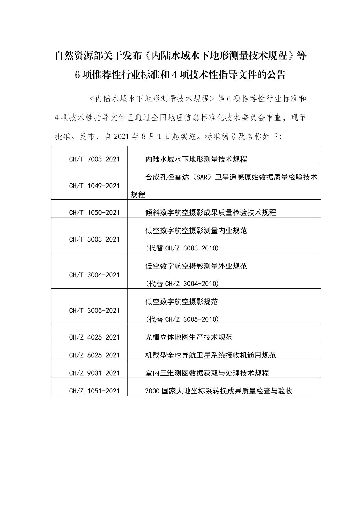 2021《内陆水域水下地形测量技术规程》等6项推荐性行业标准