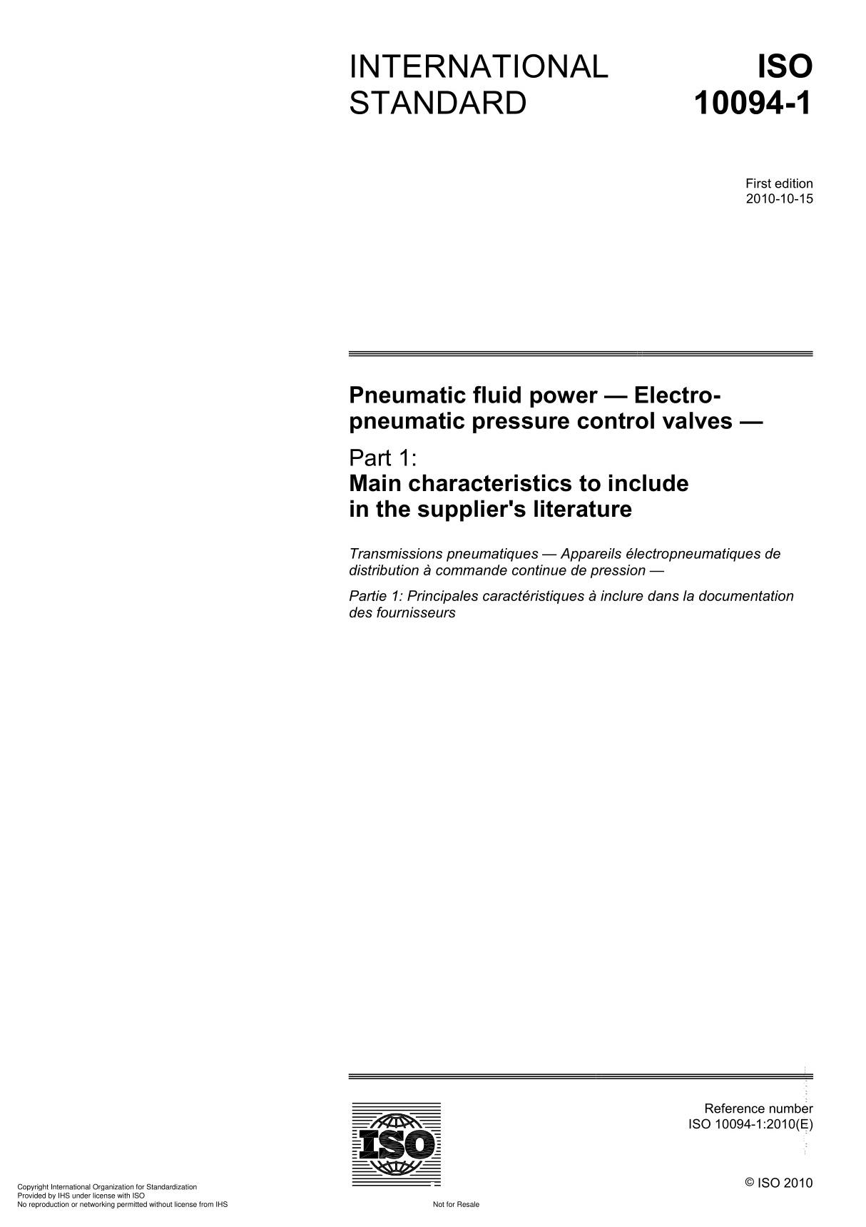 ISO 10094-1 Pneumatic fluid power  Electropneumatic pressure control valve