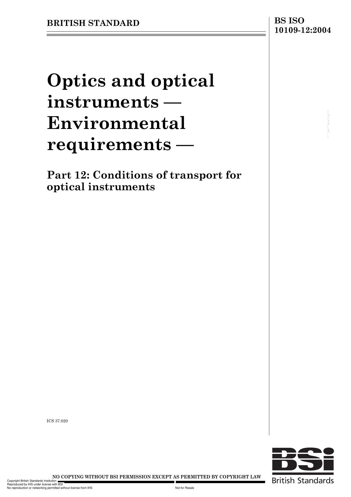 ISO 10109-12 Optics and photonics  Environmental requirement