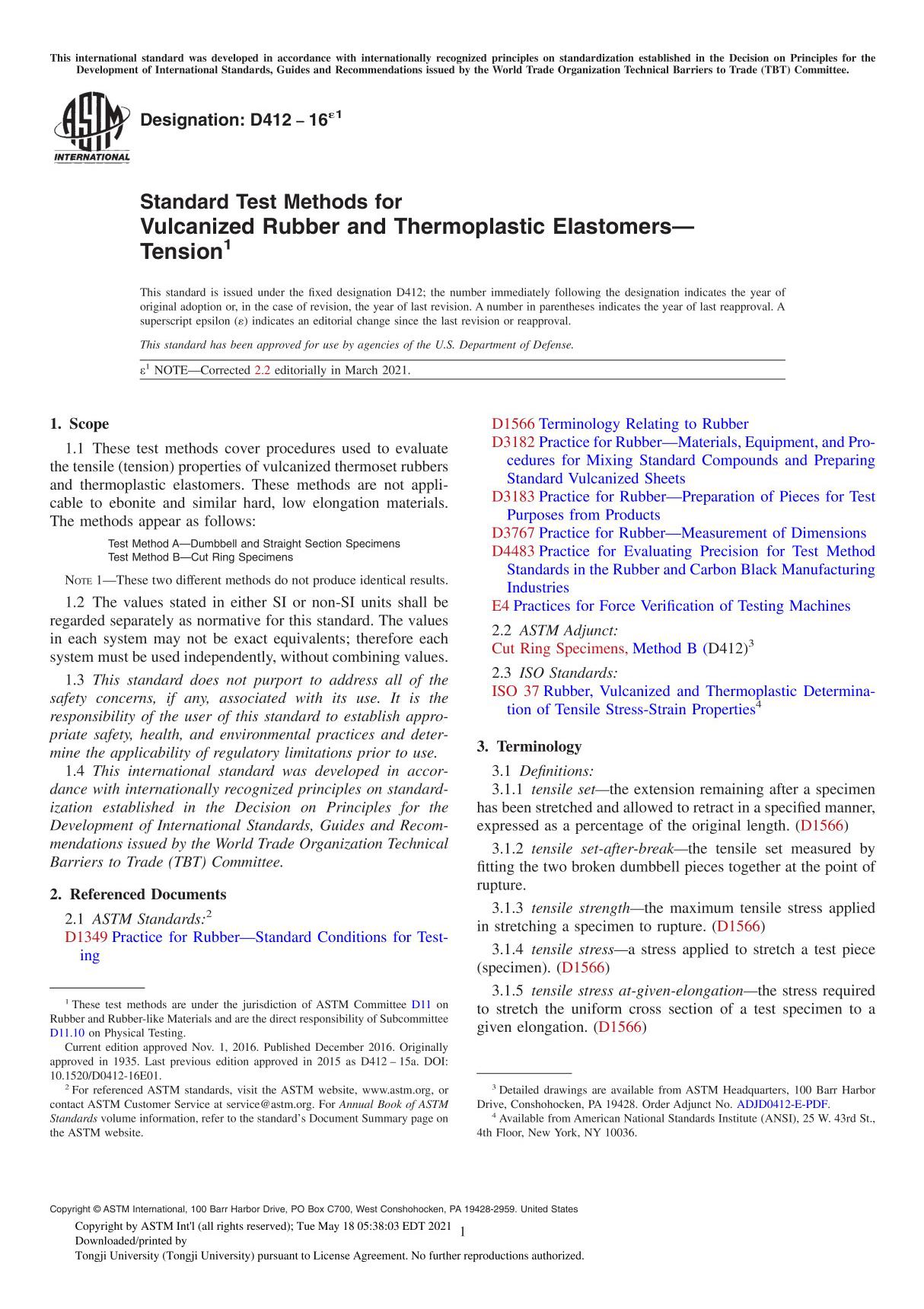 ASTM D412 - 16e1