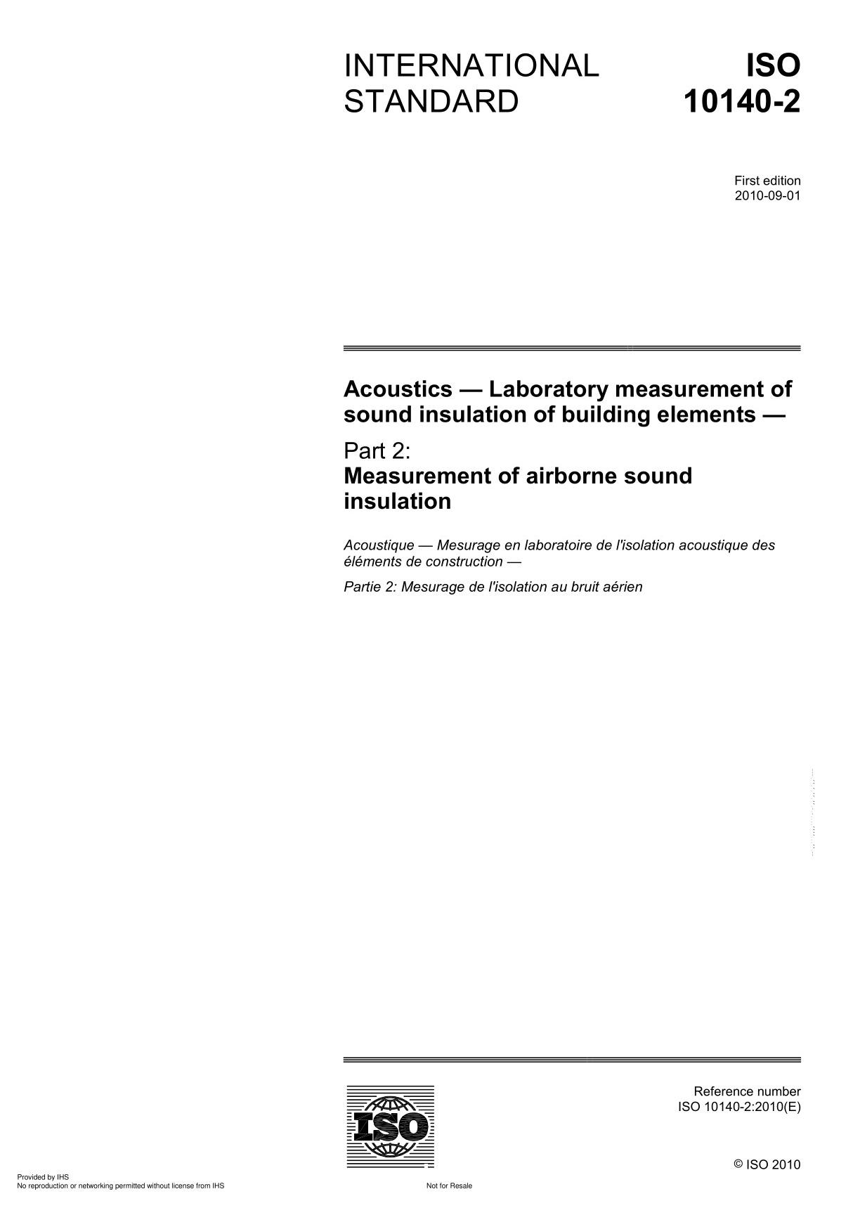 ISO 10140-2 Acoustics  Laboratory measurement of sound insulation of building element