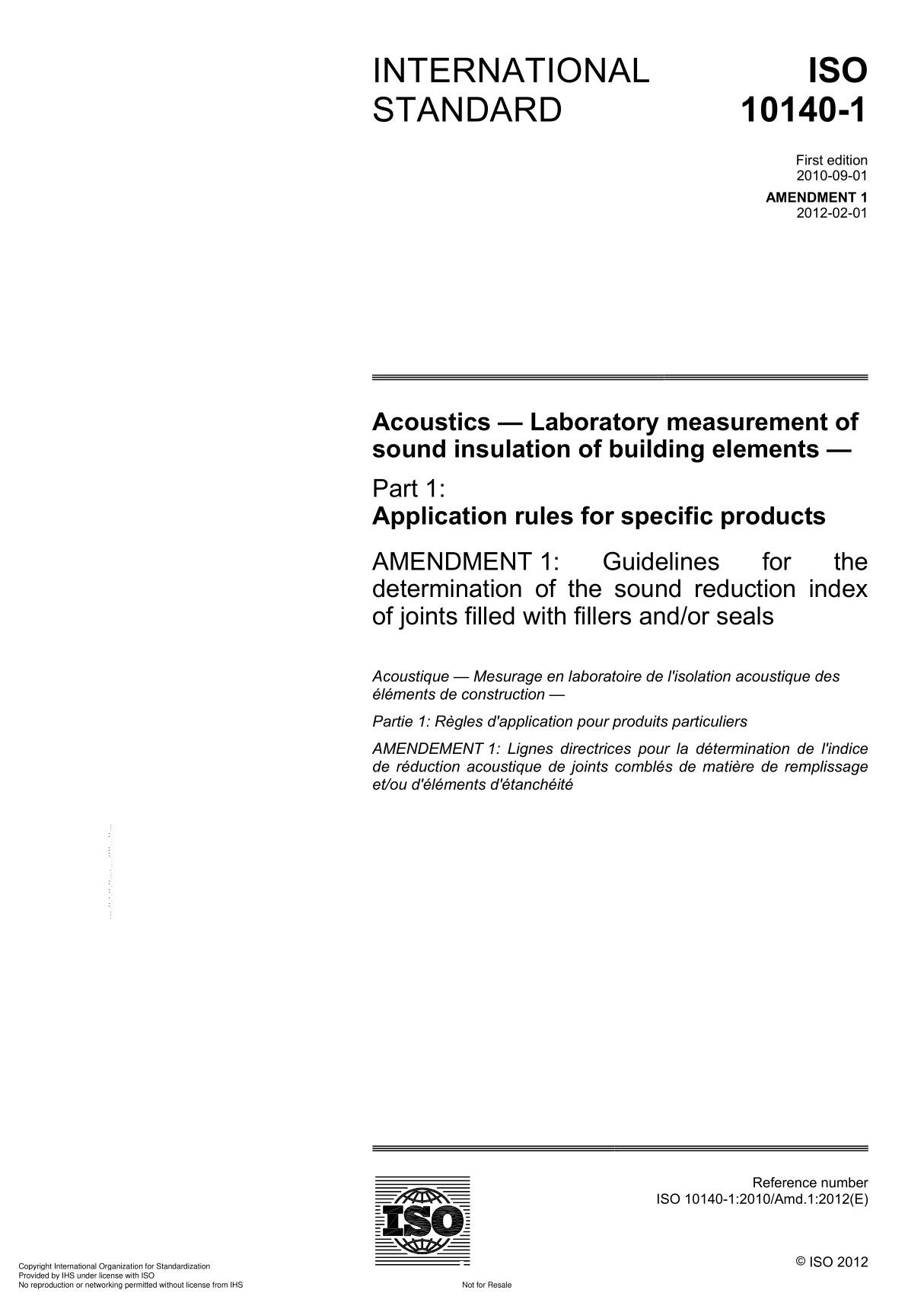 ISO 10140-1 Acoustics  Laboratory measurement of sound insulation of building elements修订版