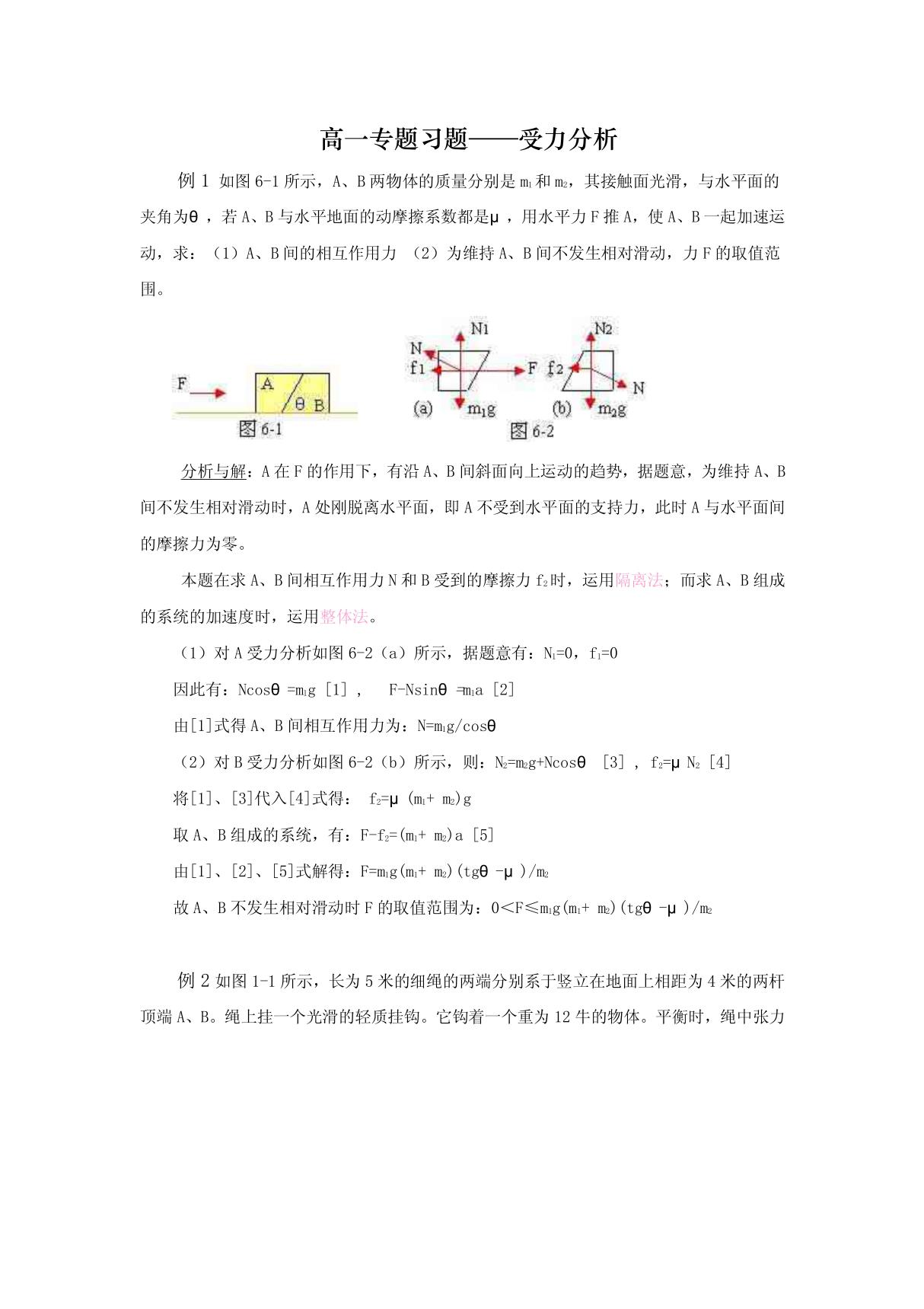 高中物理受力分析专题习题