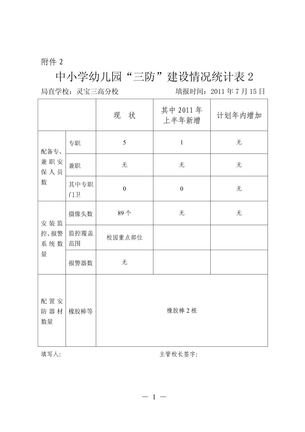 中小学幼儿园三防建设情况统计表