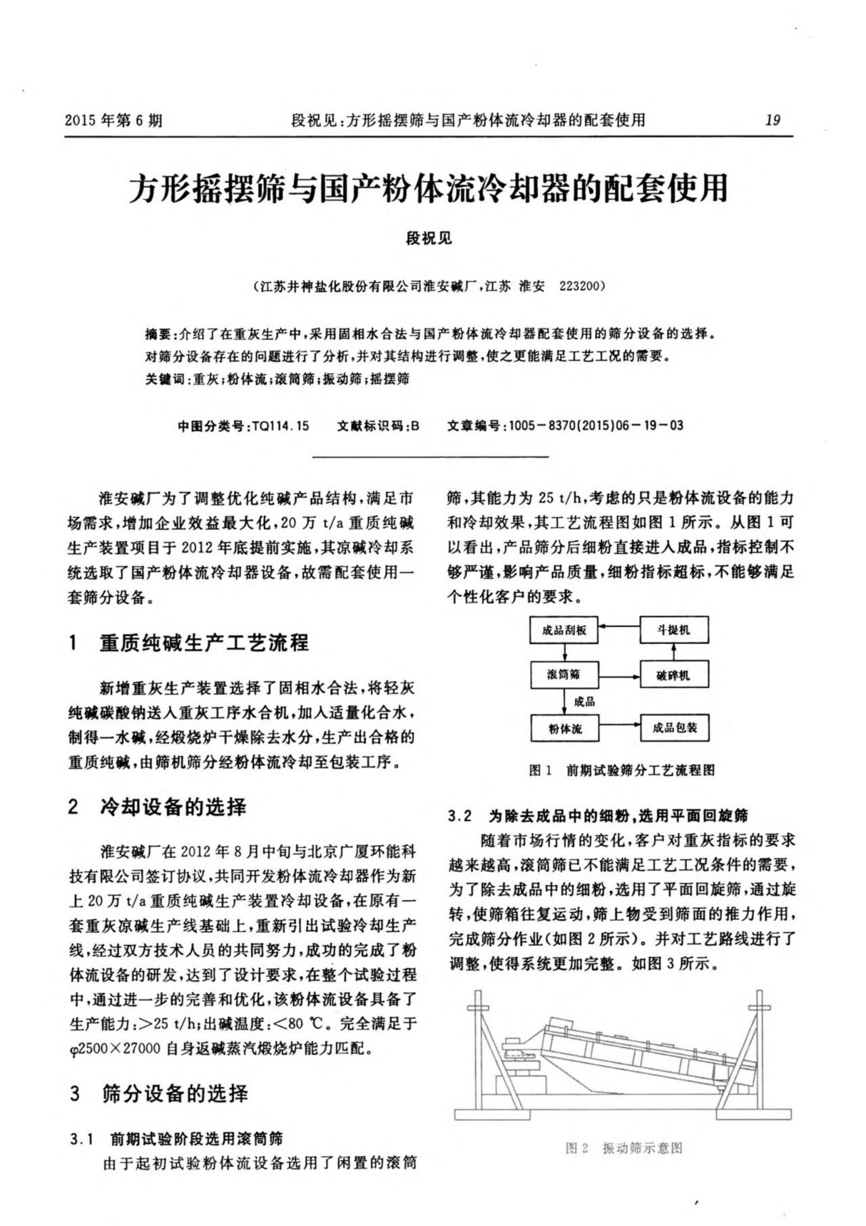 方形摇摆筛与国产粉体流冷却器的配套使用