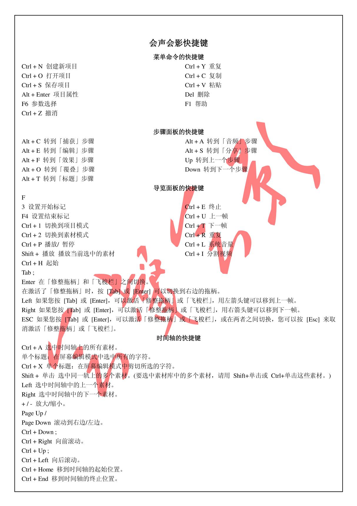 会声会影快捷键大全