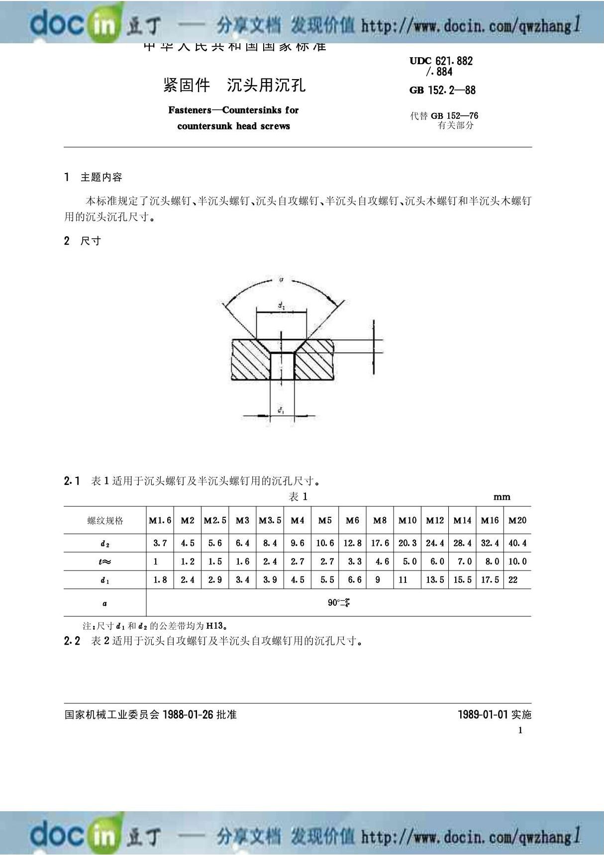 28(GB国标基础标准)GB-T152-2-1988 紧固件 沉头用沉