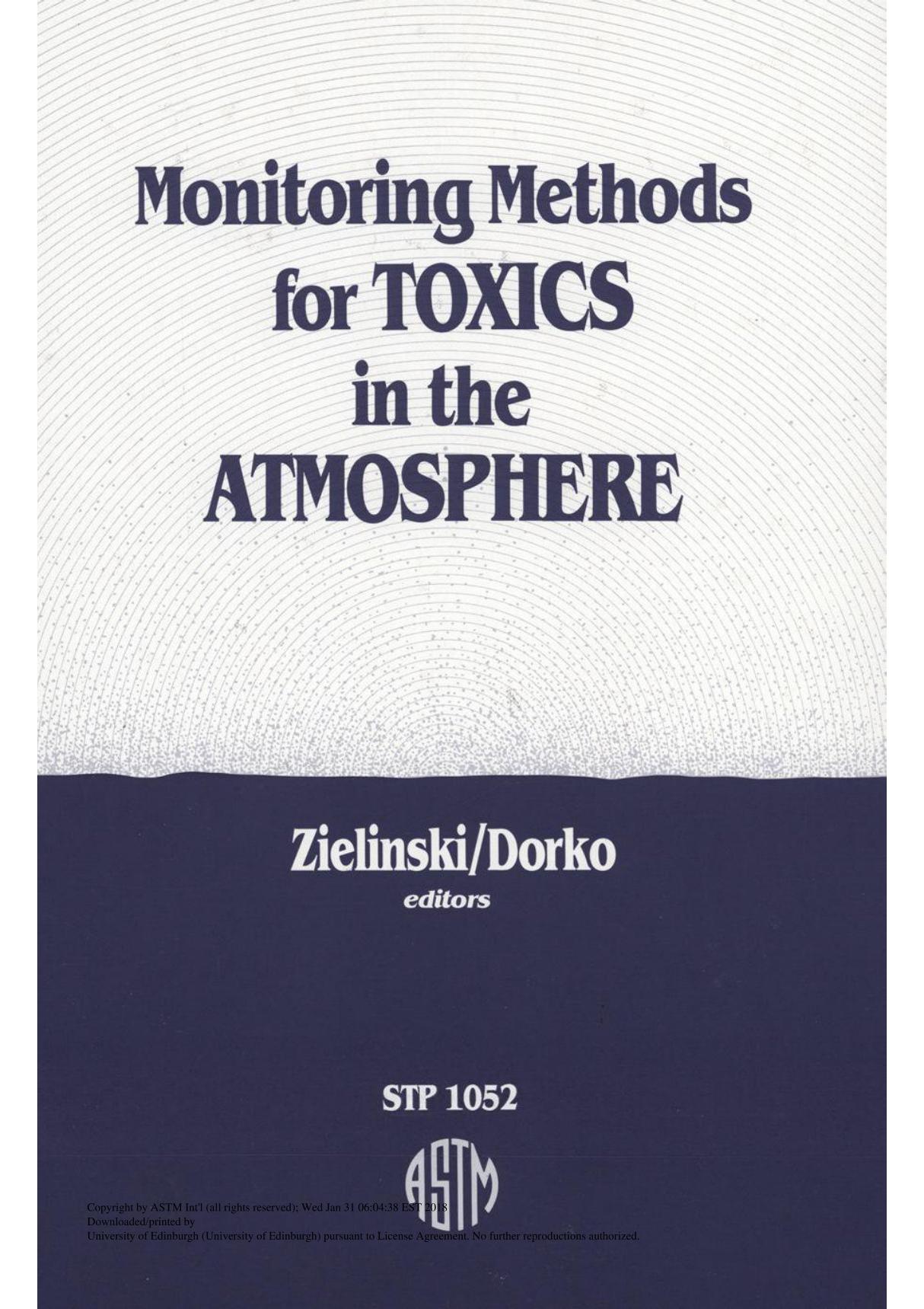 Monitoring Methods For Toxics In The Atmosphere(ASTM STP1052-90)