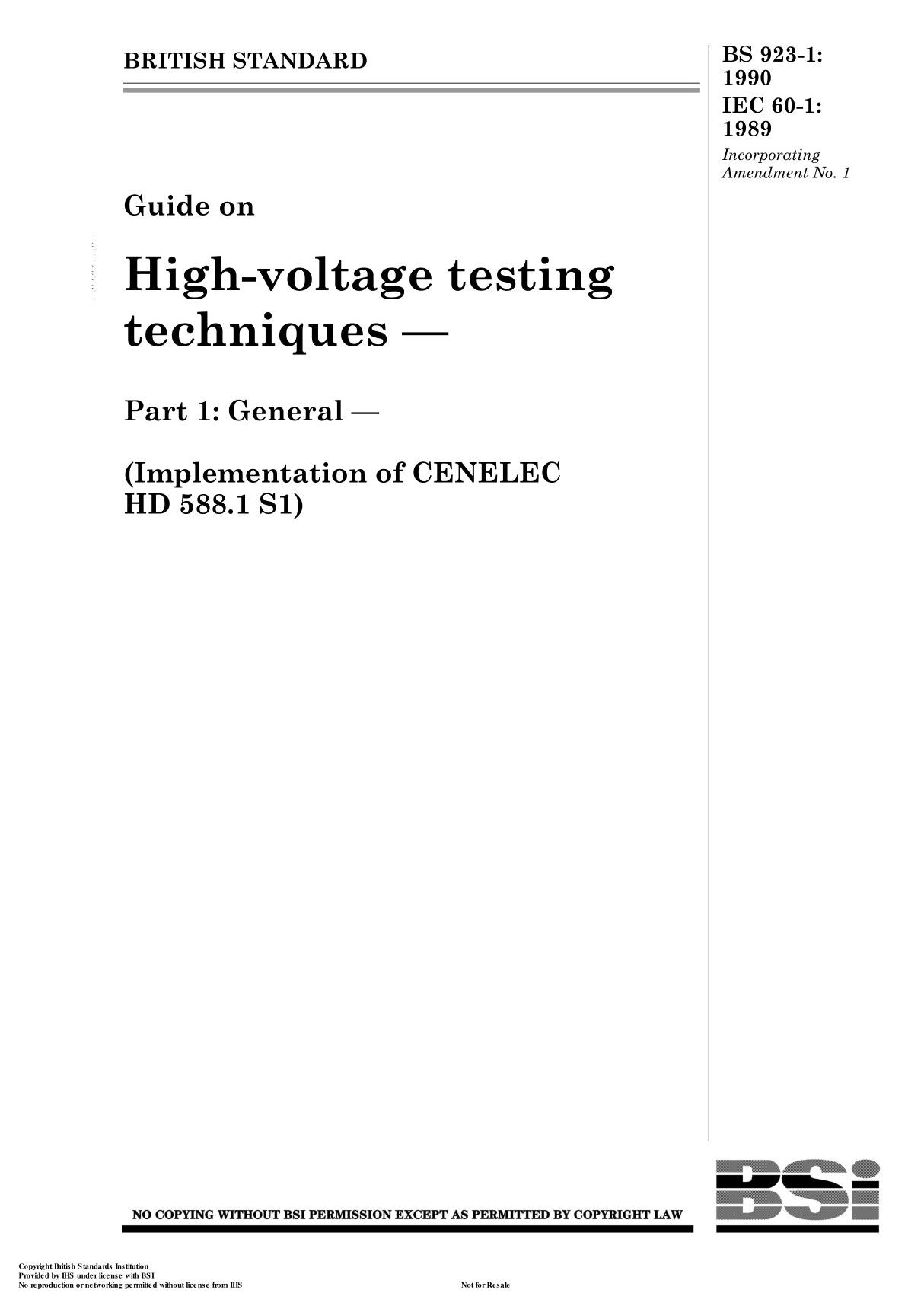 BS 923-1-1990 IEC 60-1-1989 高压试验技术导则 第1部分总则