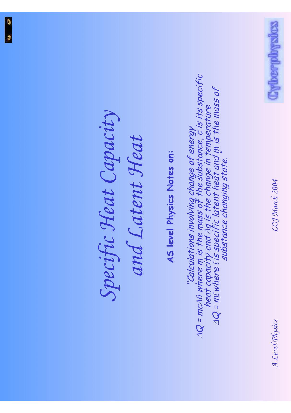 Specific Heat Capacity and Latent Heat