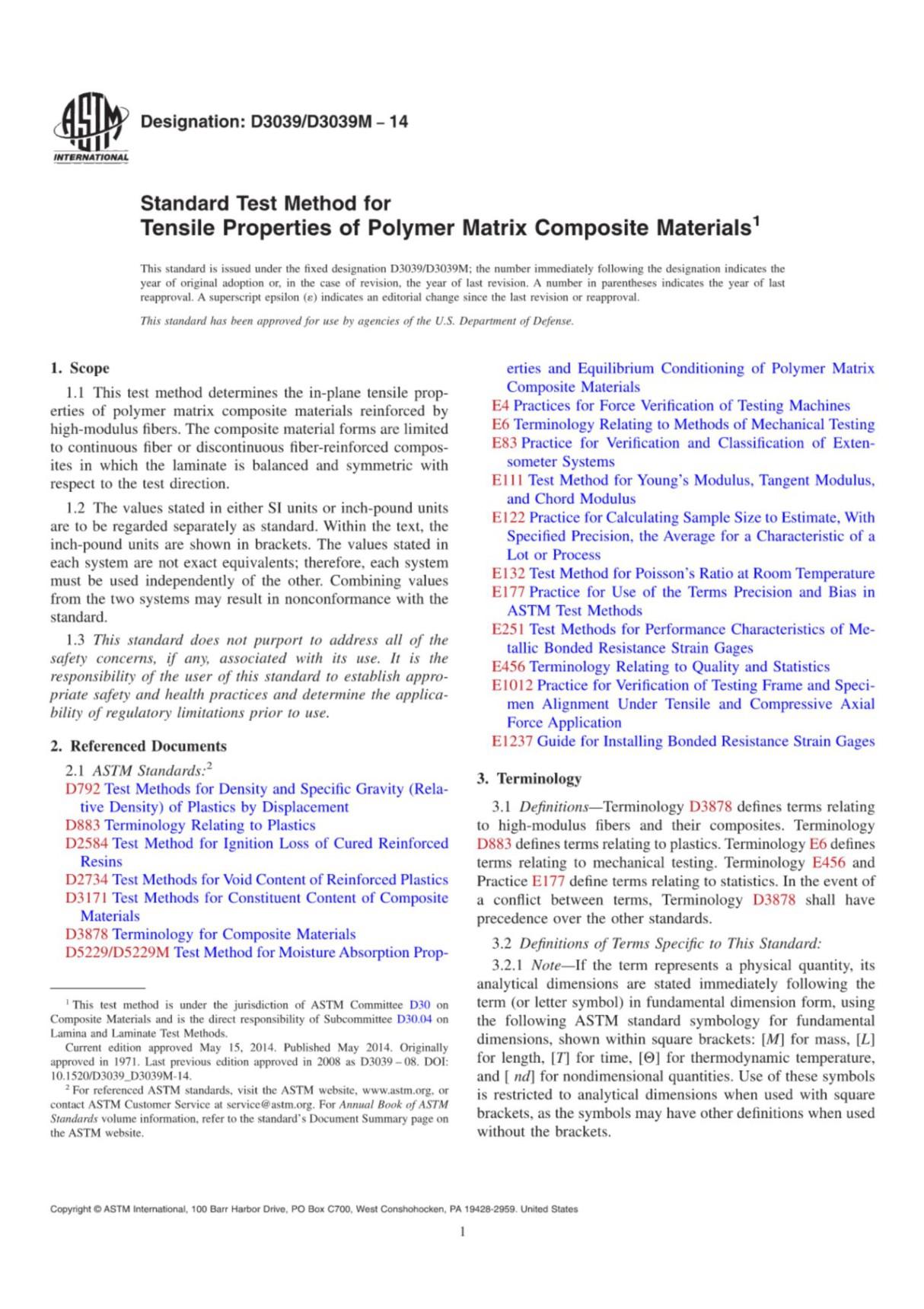 (正版标准) ASTM D3039 D3039M-14.