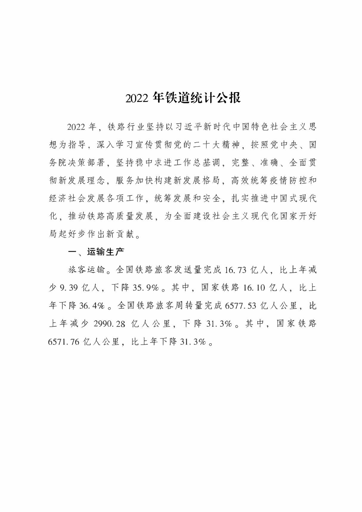 2022年铁道统计公报