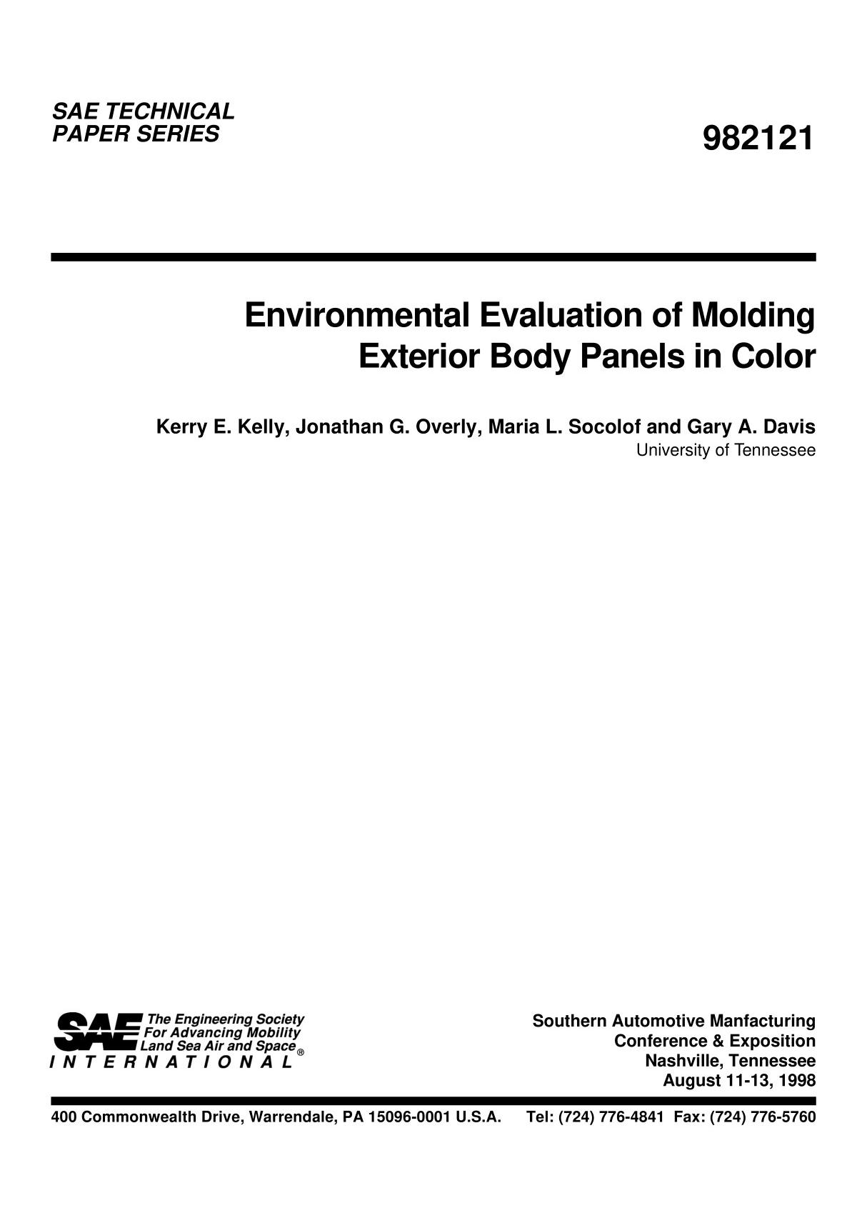 SAE 982121 SAE Technical Paper Series Standard Code美国汽车工程师协会标准电子版下载