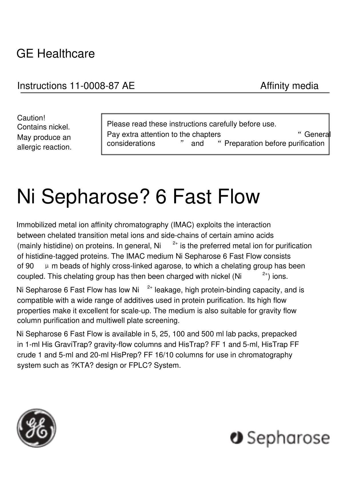 Nisepharose6FastFlow说明书