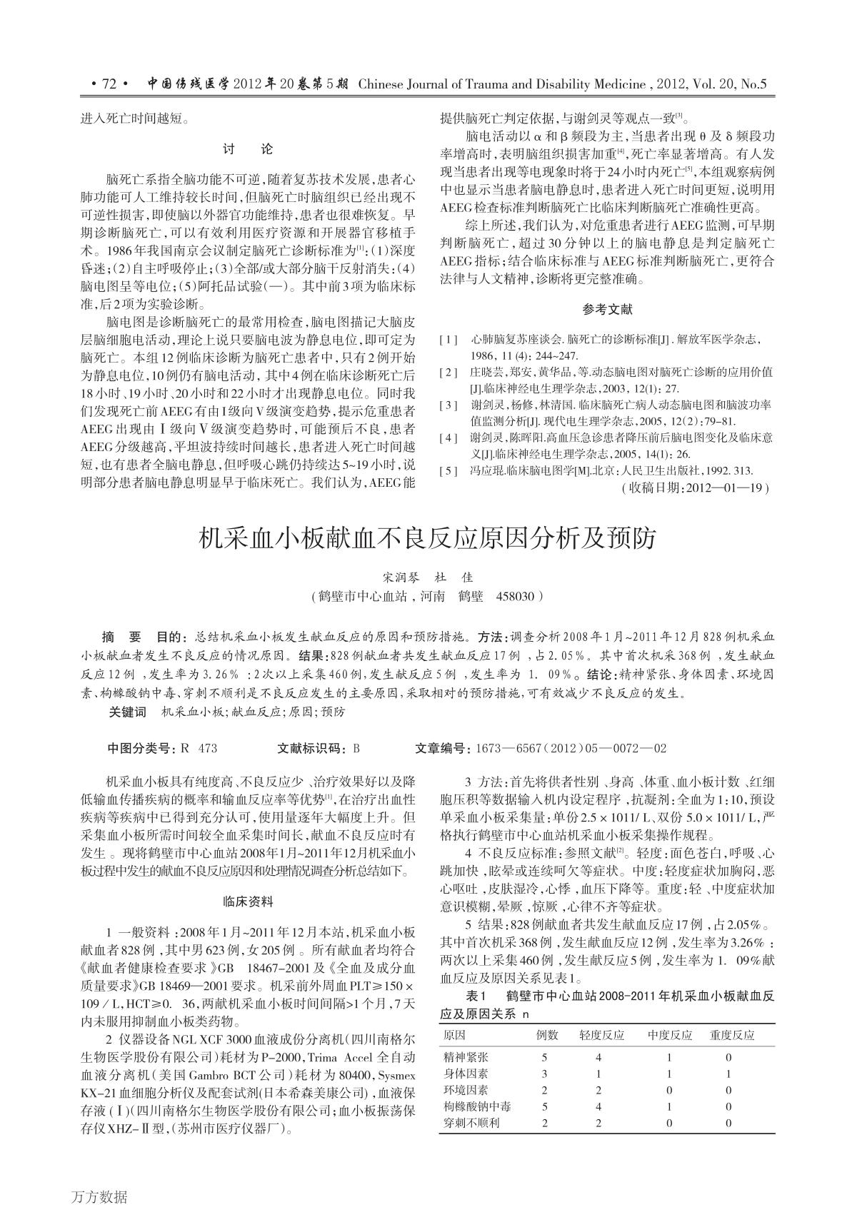 机采血小板献血不良反应原因分析及预防