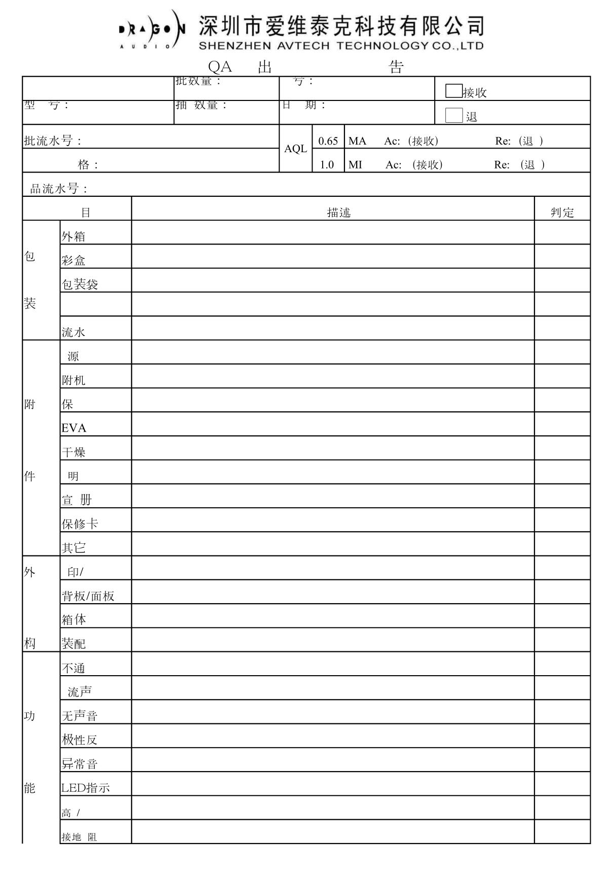 QA出貨检验报告