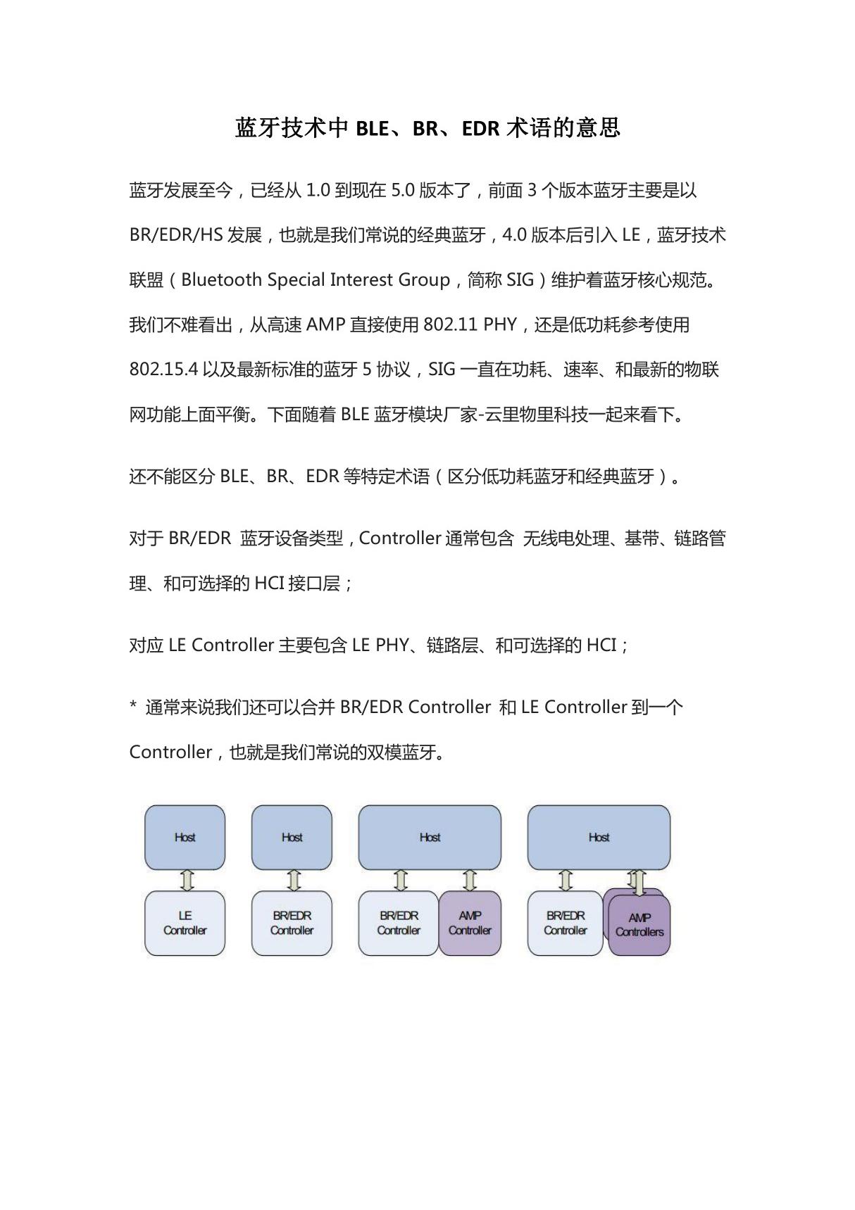 蓝牙技术中BLE BR EDR术语的意思