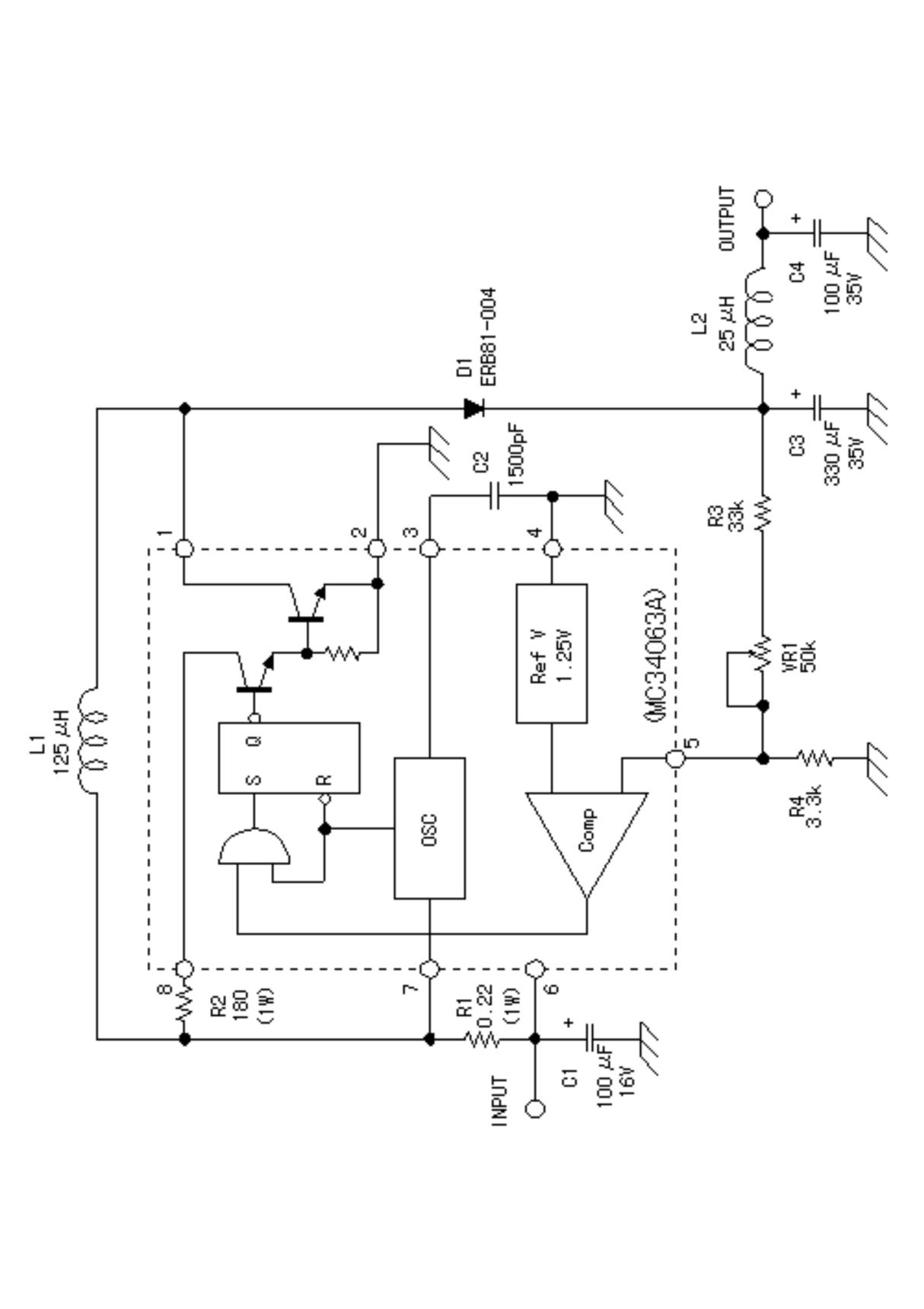 MC34063A组成的升压式开关电源电路图