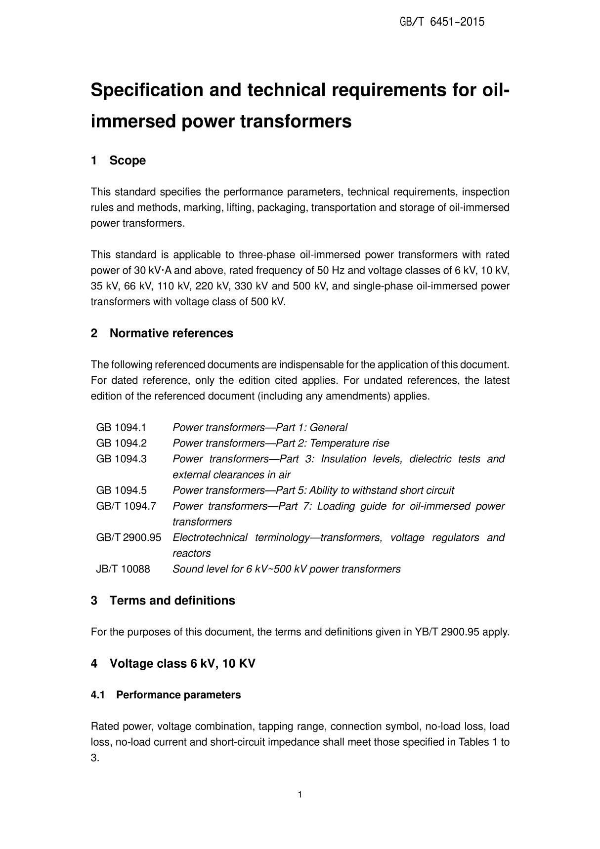 GBT 6451-2015 英文版 油浸式电力变压器技术参数和要求