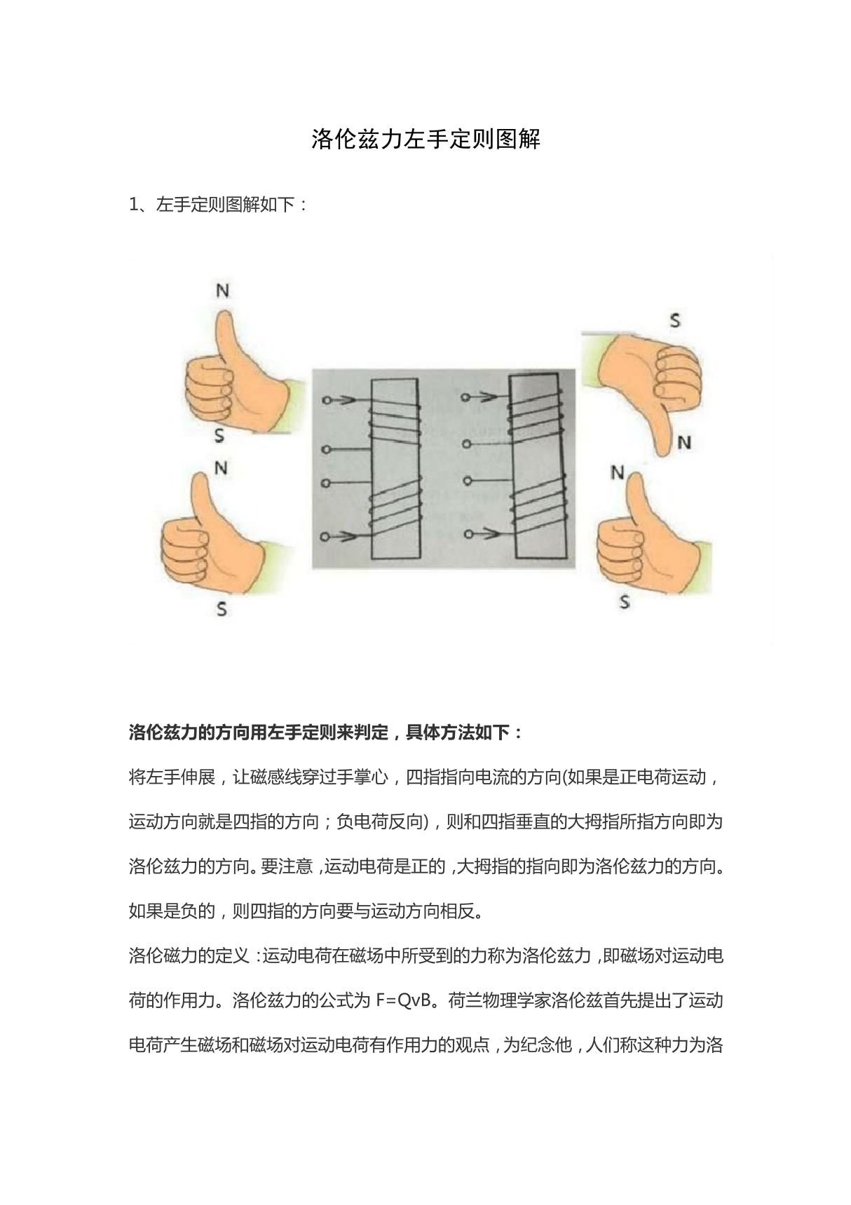 洛伦兹力左手定则图解