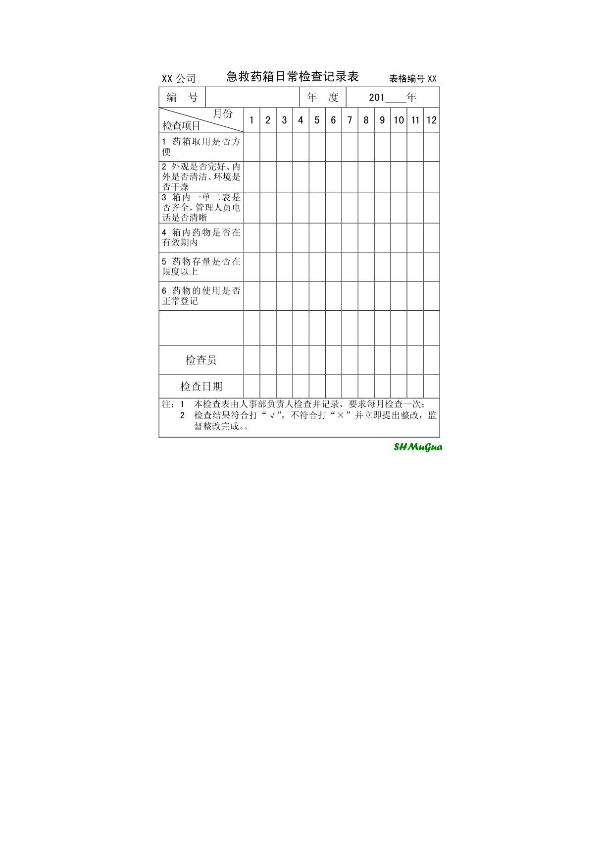 急救药箱管理规定-急救药箱日常检查记录表