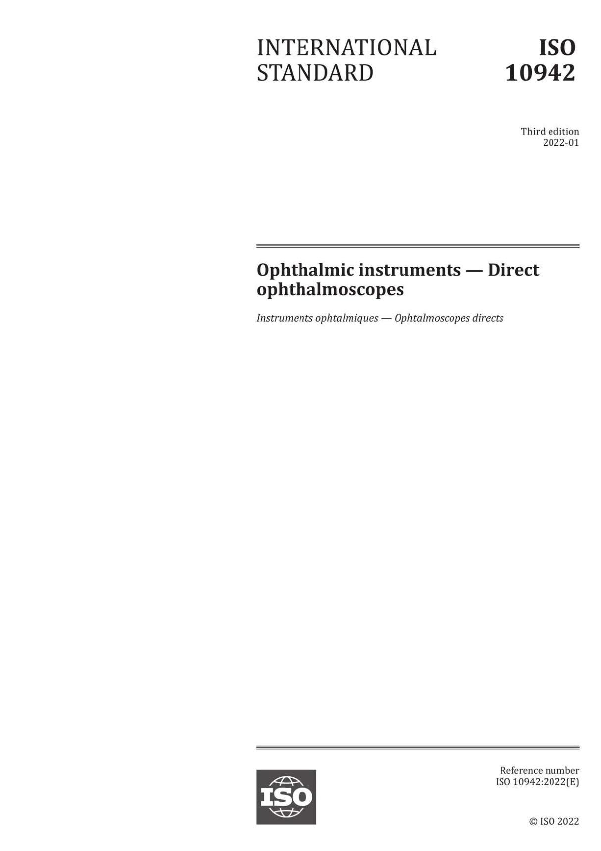 ISO 10942-2022 Ophthalmic instruments - Direct ophthalmoscopes