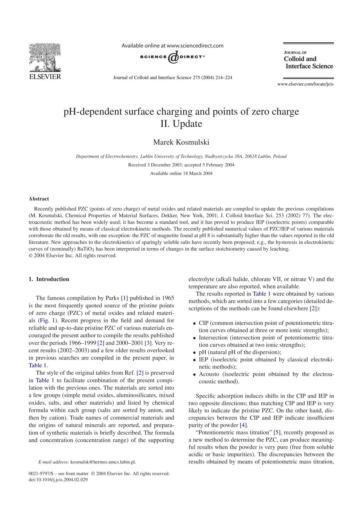 JColloidInterfaceSci275(2004)214–IEP