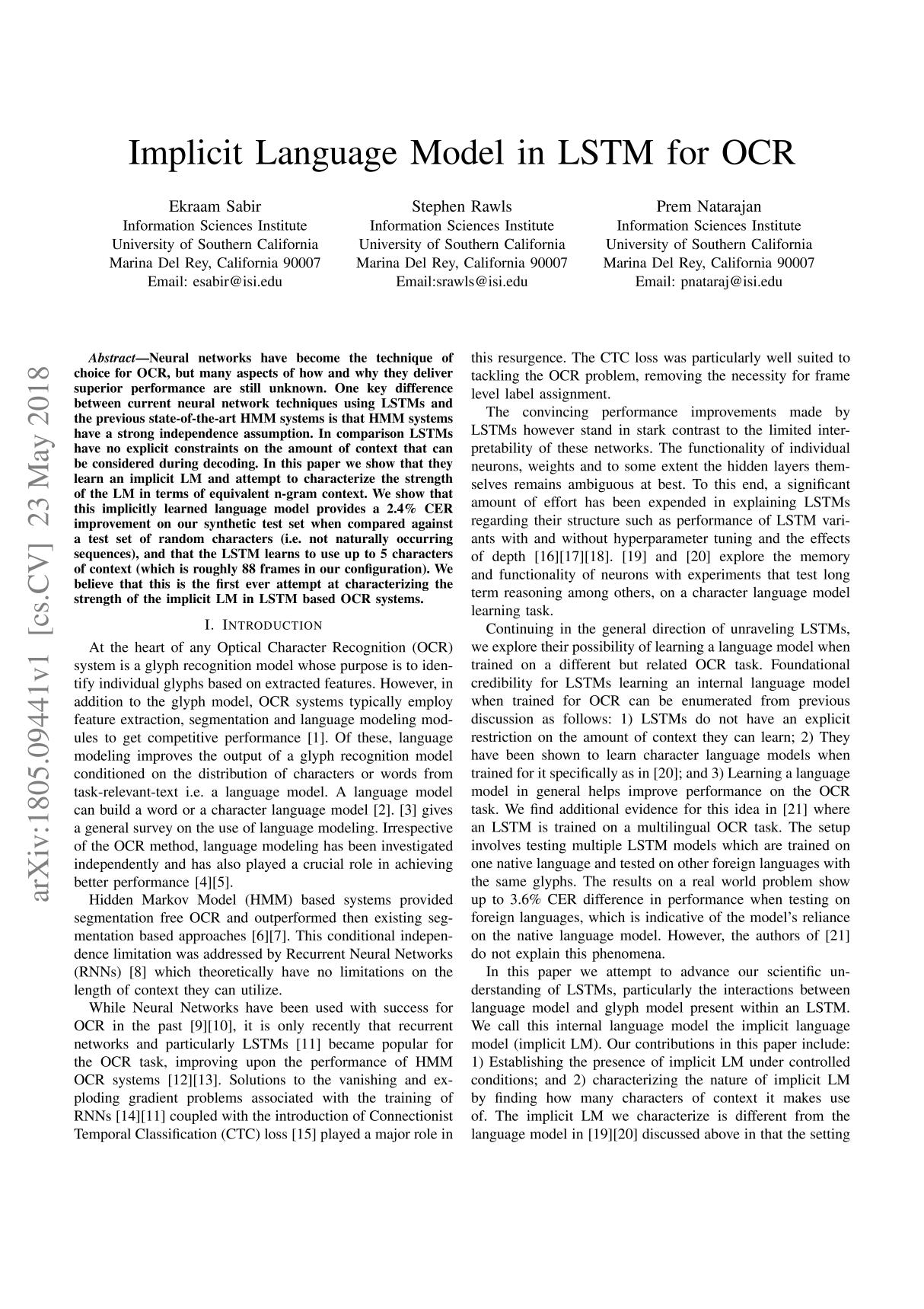 Implicit Language Model in LSTM for OCR