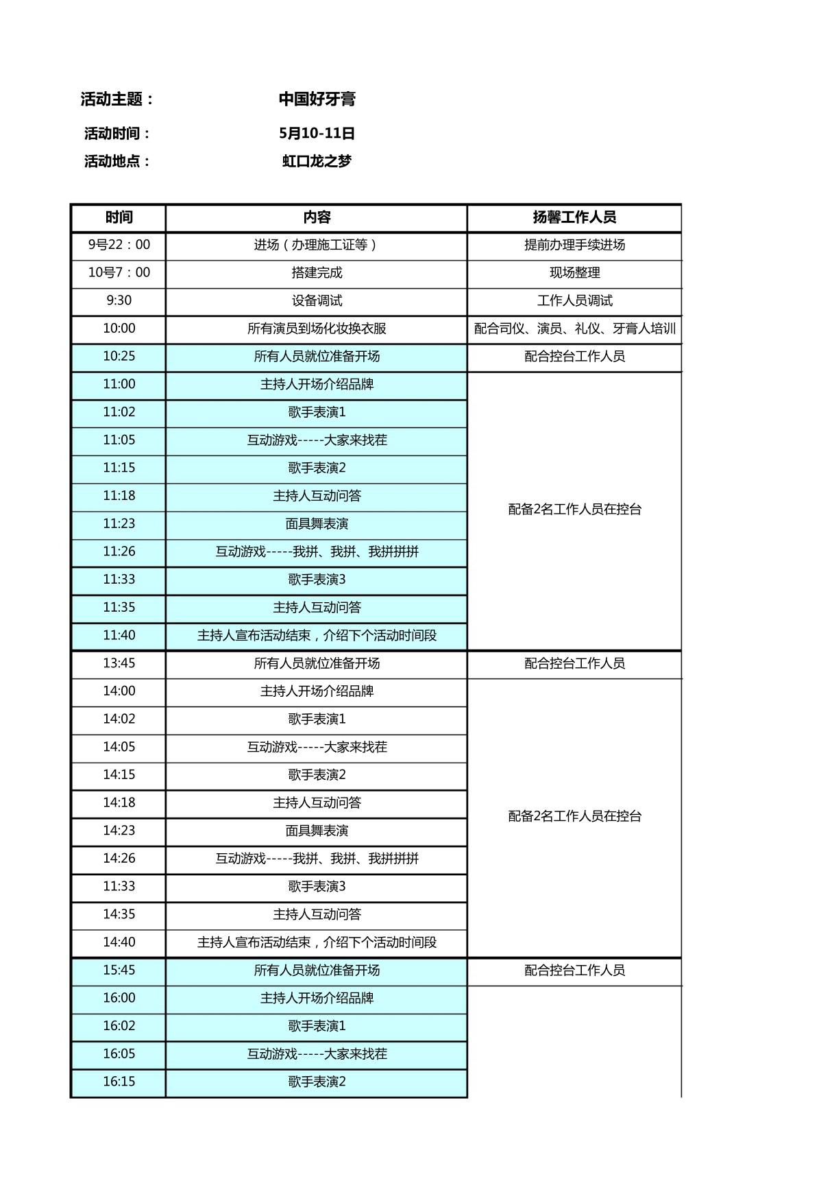 活动RunDown参考