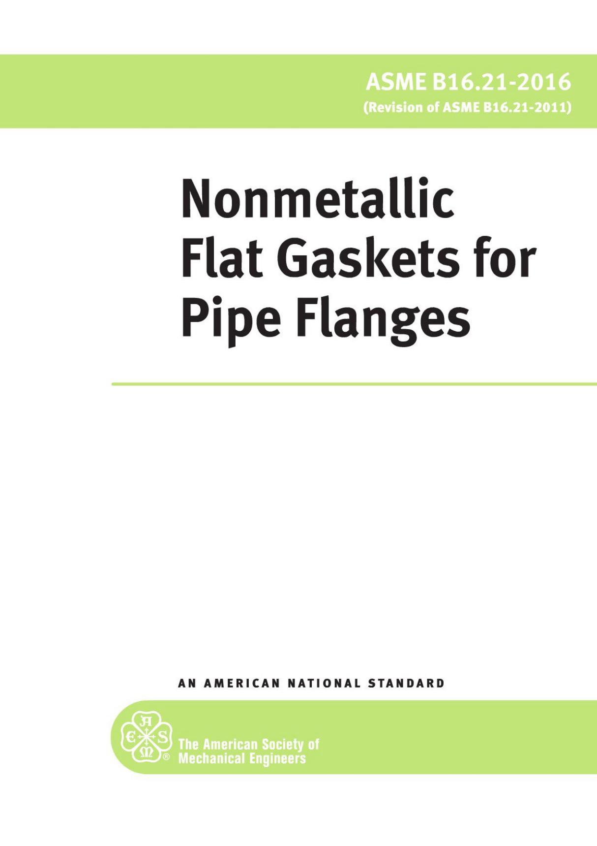 ASME B16.21-2016 管法兰的非金属扁平垫片 国外标准全文下载