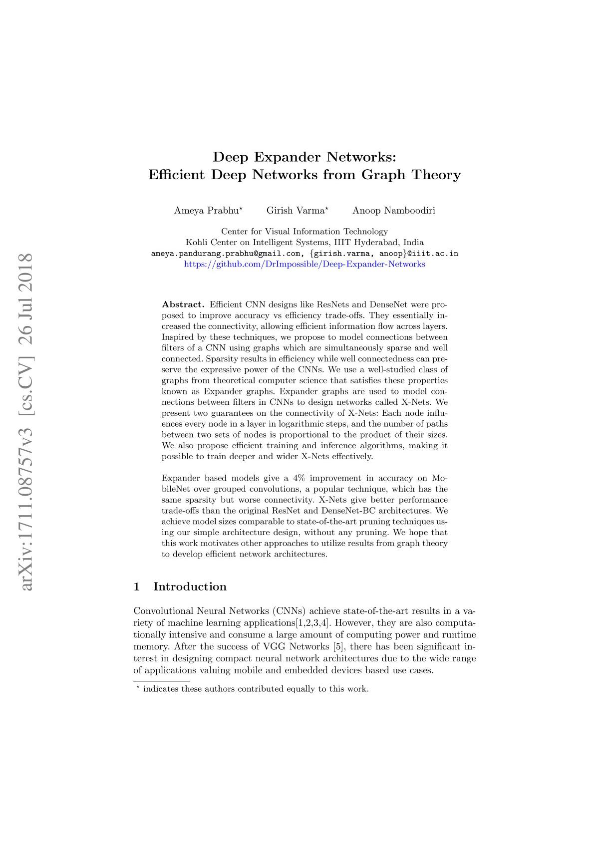 Deep Expander Networks  Efficient Deep Networks from Graph Theory