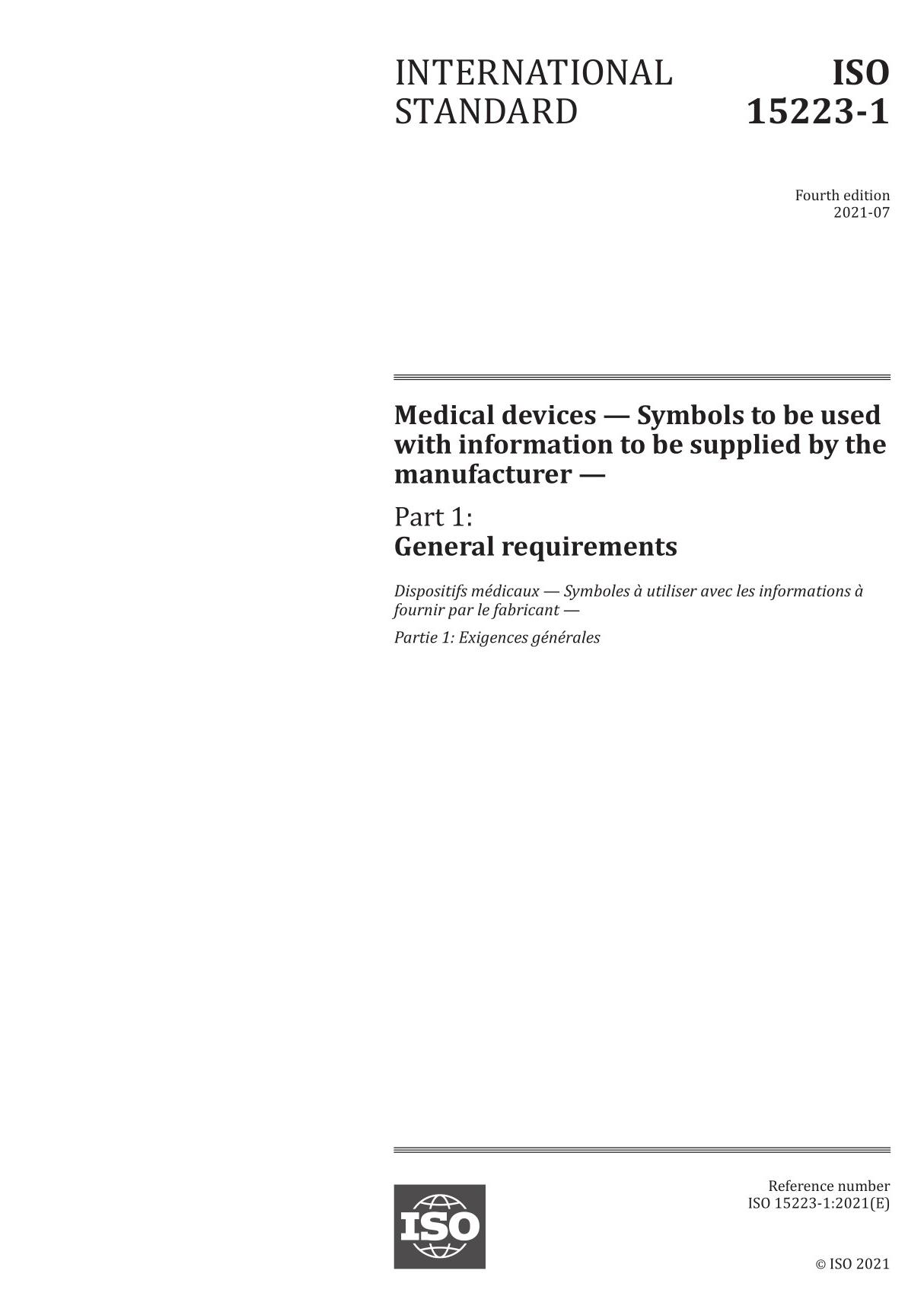 ISO 15223-1-2021 Medical devices - Symbols to be used with medical device labels, labelling and information to be supplied - Par