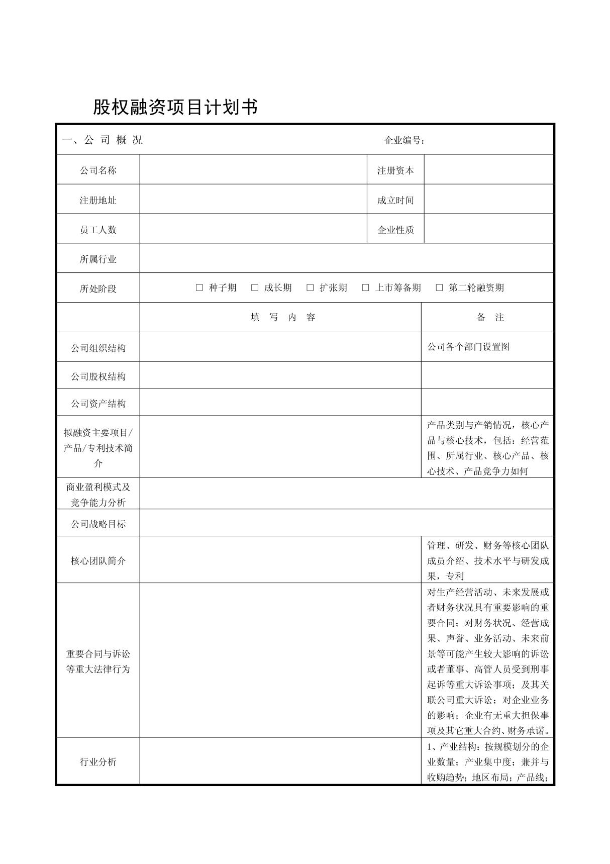 项目融资计划书的编写