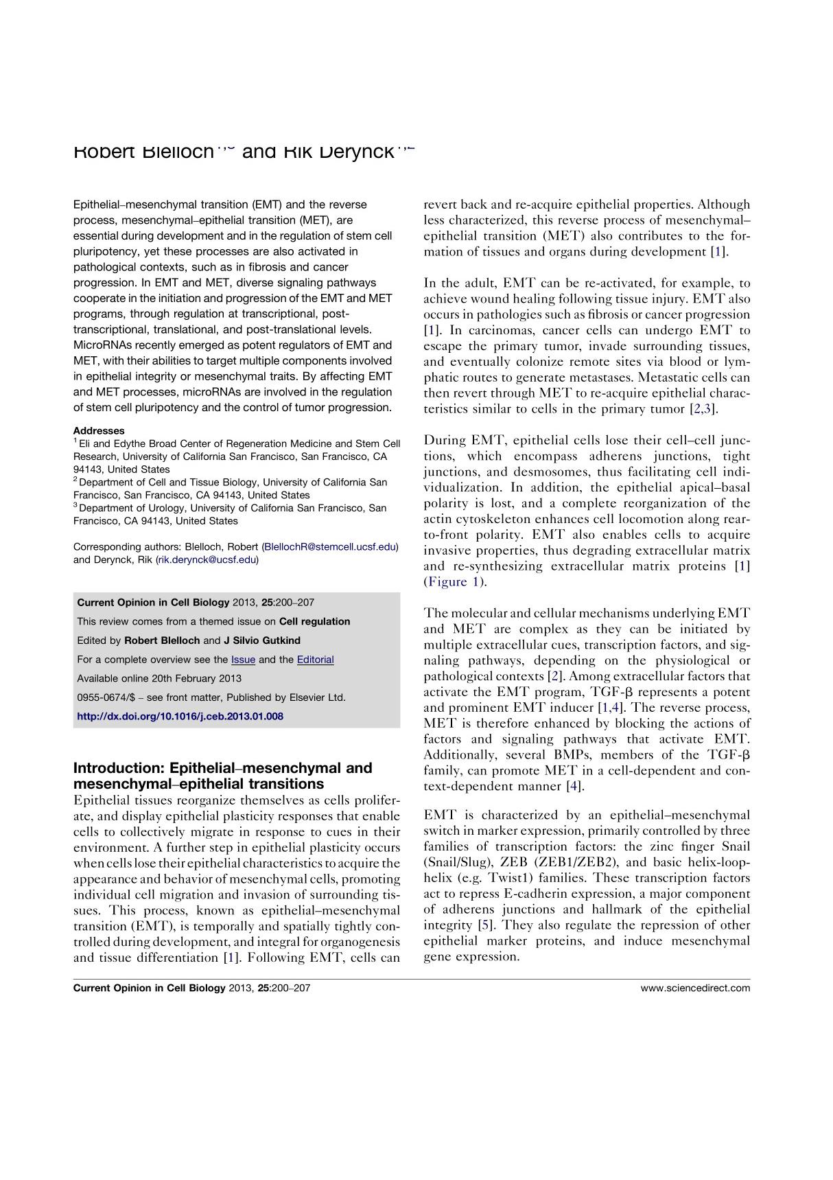 Regulation of epithelial–mesenchymal and mesenchymal–epithelial transitions by microRNAs