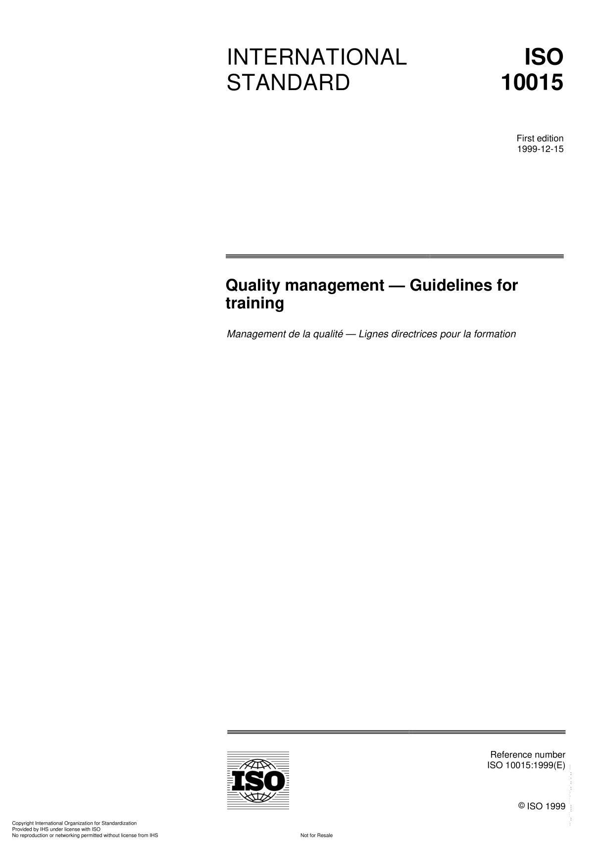 ISO 10015 Quality management  Guidelines for training