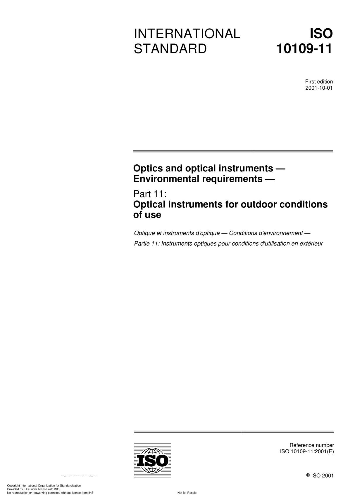 ISO 10109-11 Optics and photonics  Environmental requirement