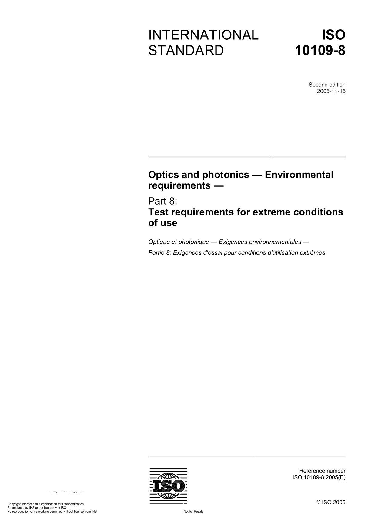 ISO 10109-8 Optics and photonics  Environmental requirement