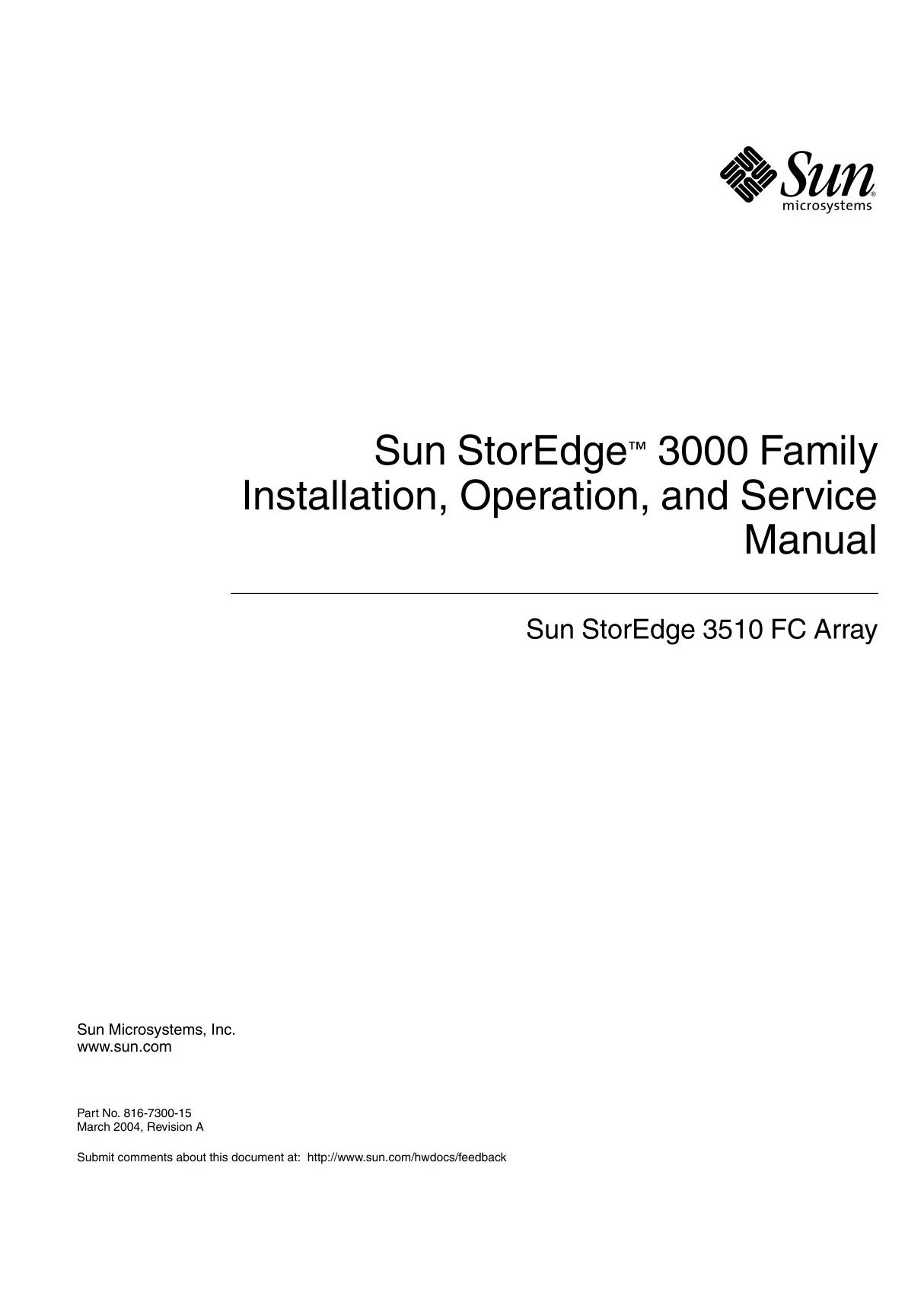 Sun StorEdge™ 3000 FamilyInstallation, Operation, and Service