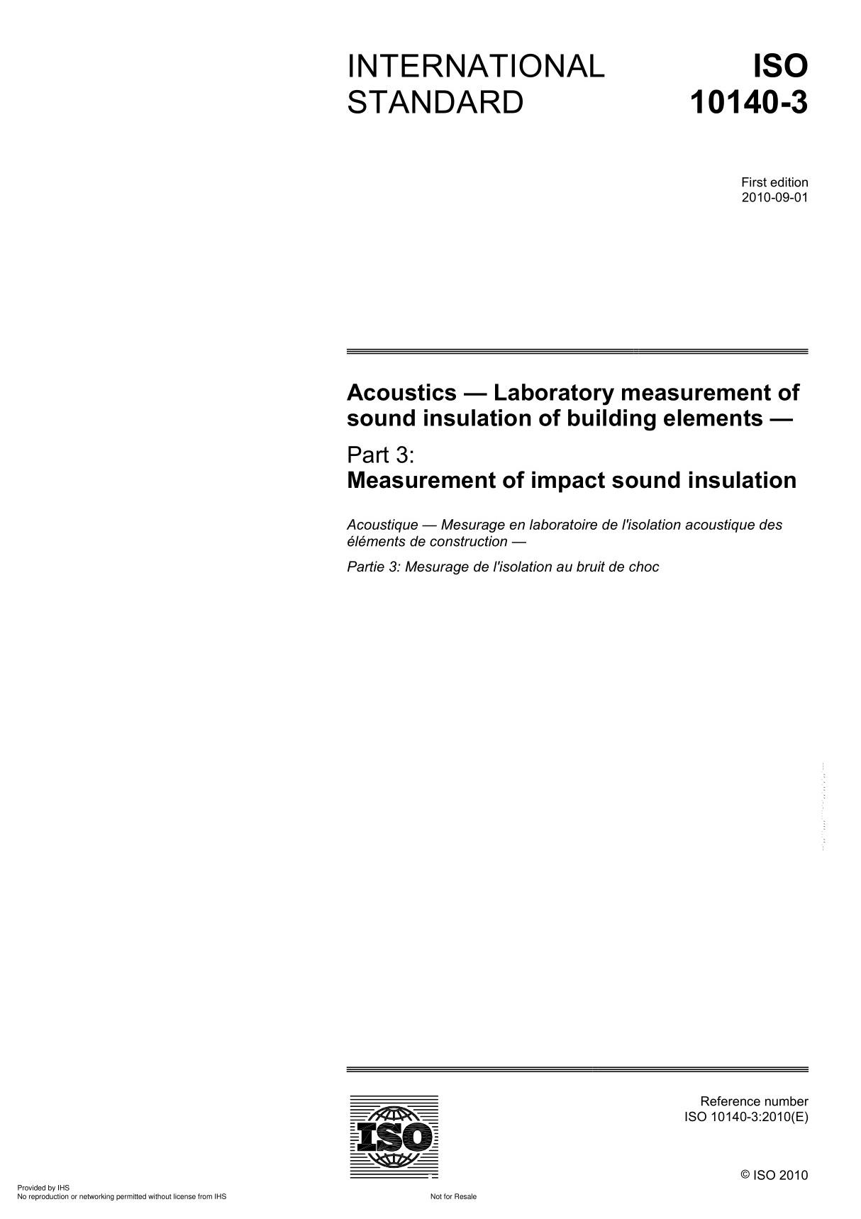 ISO 10140-3 Acoustics  Laboratory measurement of sound insulation of building element