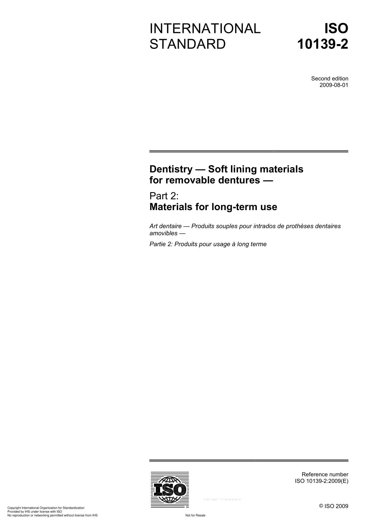 ISO 10139-2 Dentistry  Soft lining materials for removable dentures