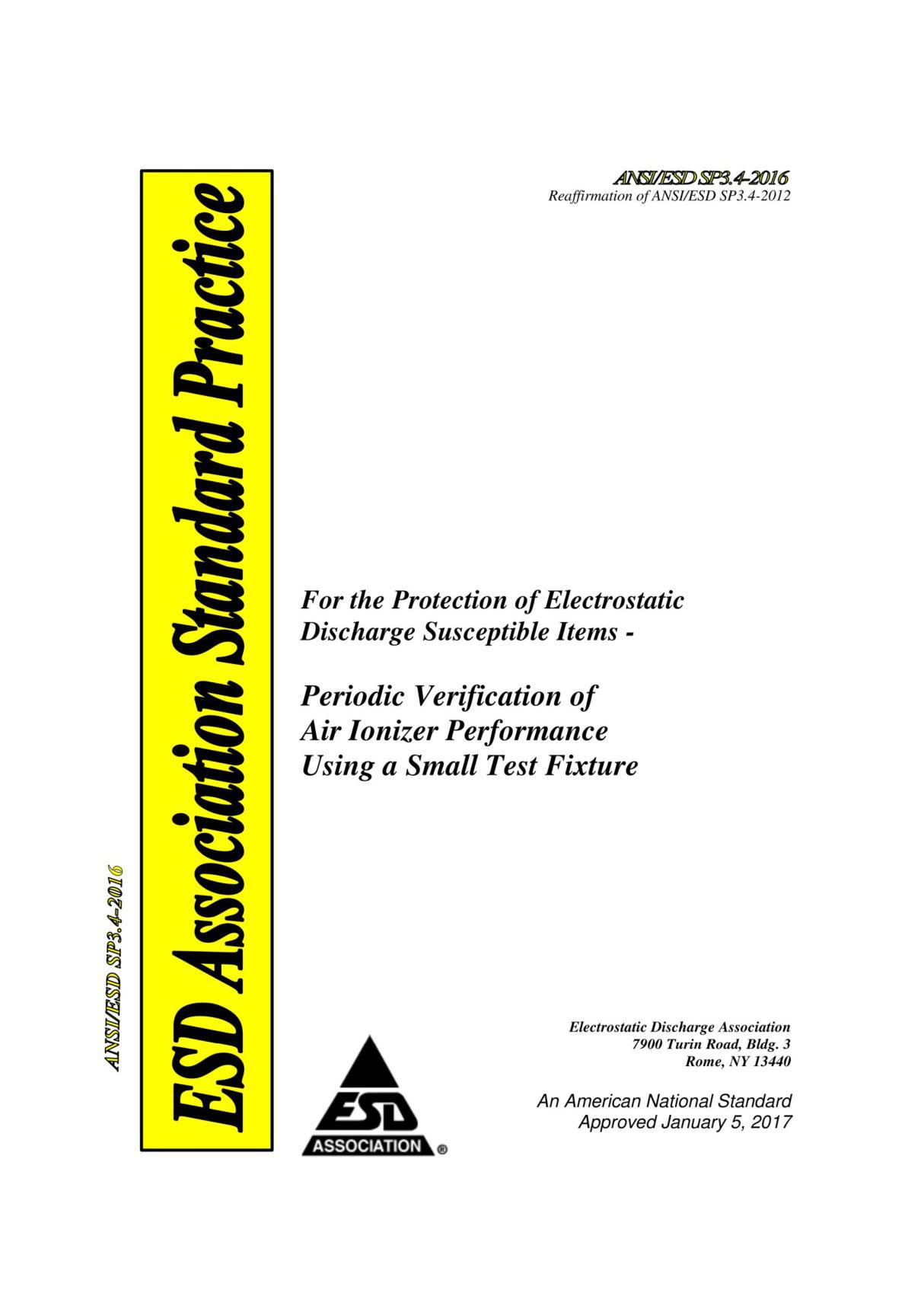 ANSI SP3.4-2016(定期验证空气电离器性能)