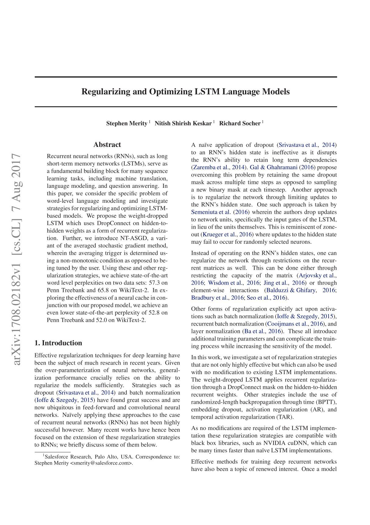 Regularizing and Optimizing LSTM Language Models