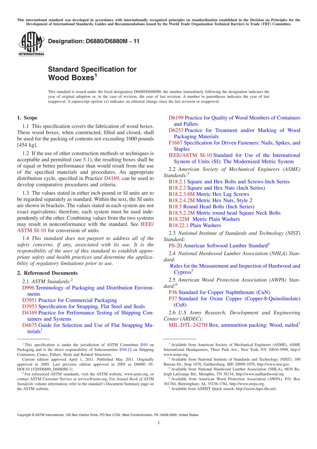 Standard Specification for Wood Boxes(ASTM D6880D6880M-11)