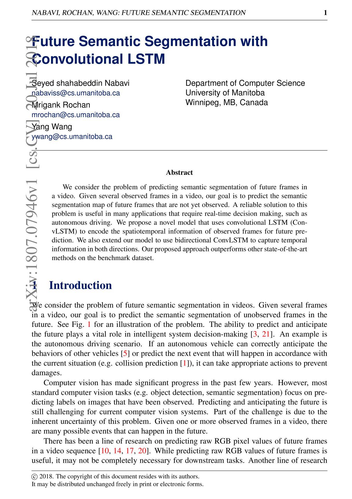 Future Semantic Segmentation with Convolutional LSTM