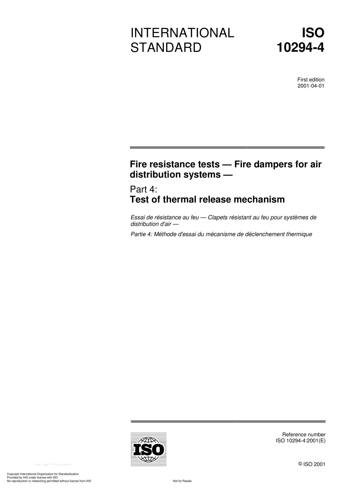 ISO 10294-4 Fire resistance tests  Fire dampers for air distribution system