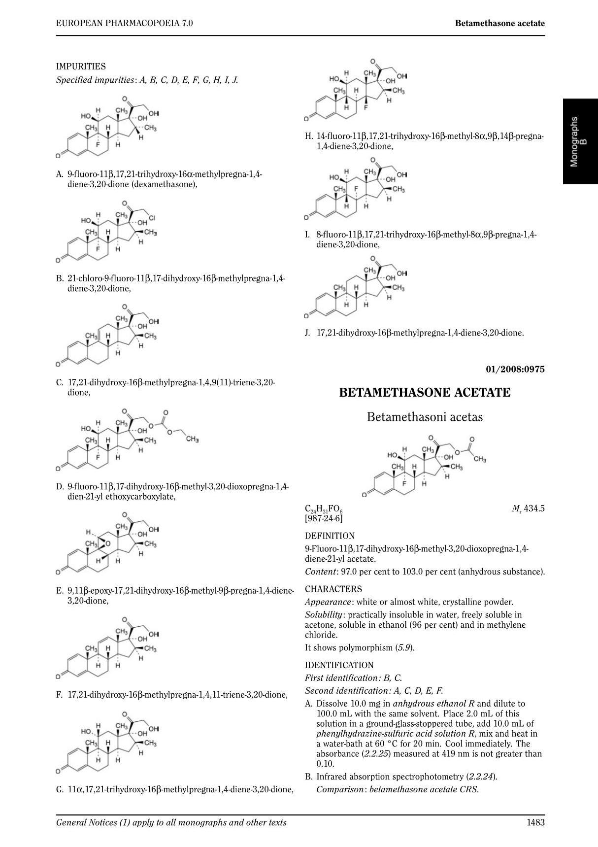 欧洲药典英文版European Pharmacopoeia EP 7.0 Betamethasone acetate药品标准规格电子版下载