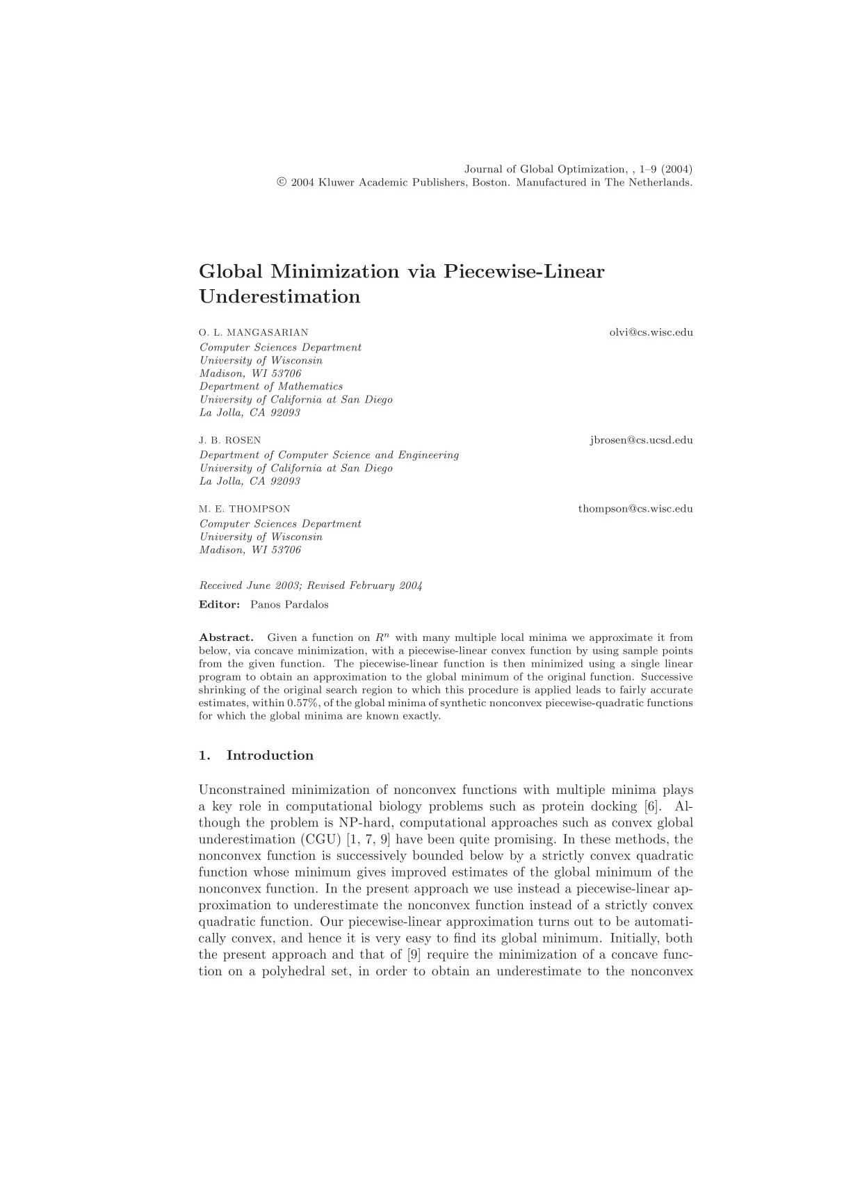 (精品)Global minimization via piecewise-linear underestimation