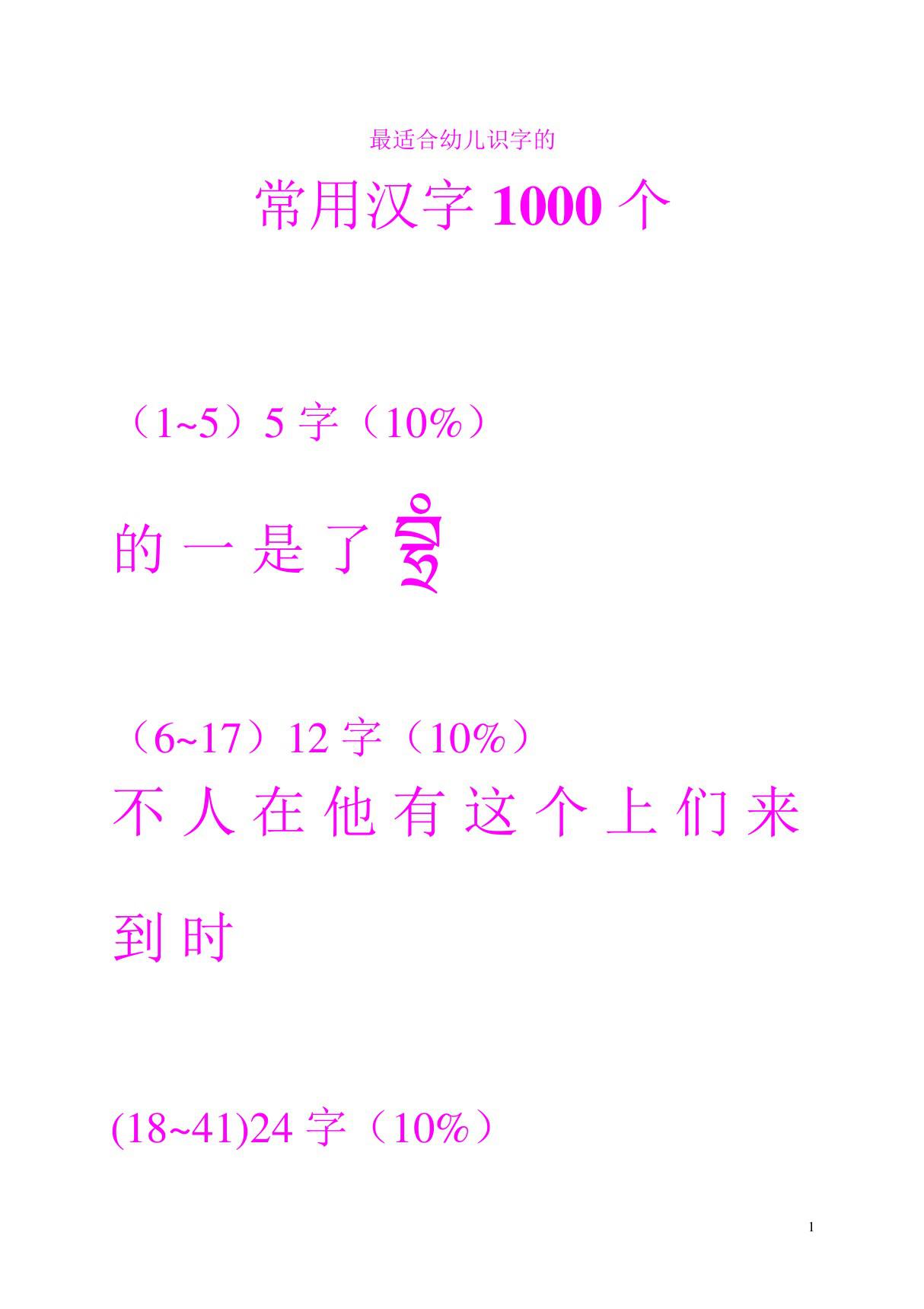 最适合幼儿学认的1000常用汉字