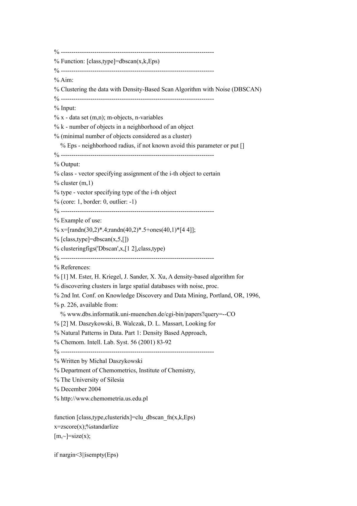 dbscan的matlab代码实现