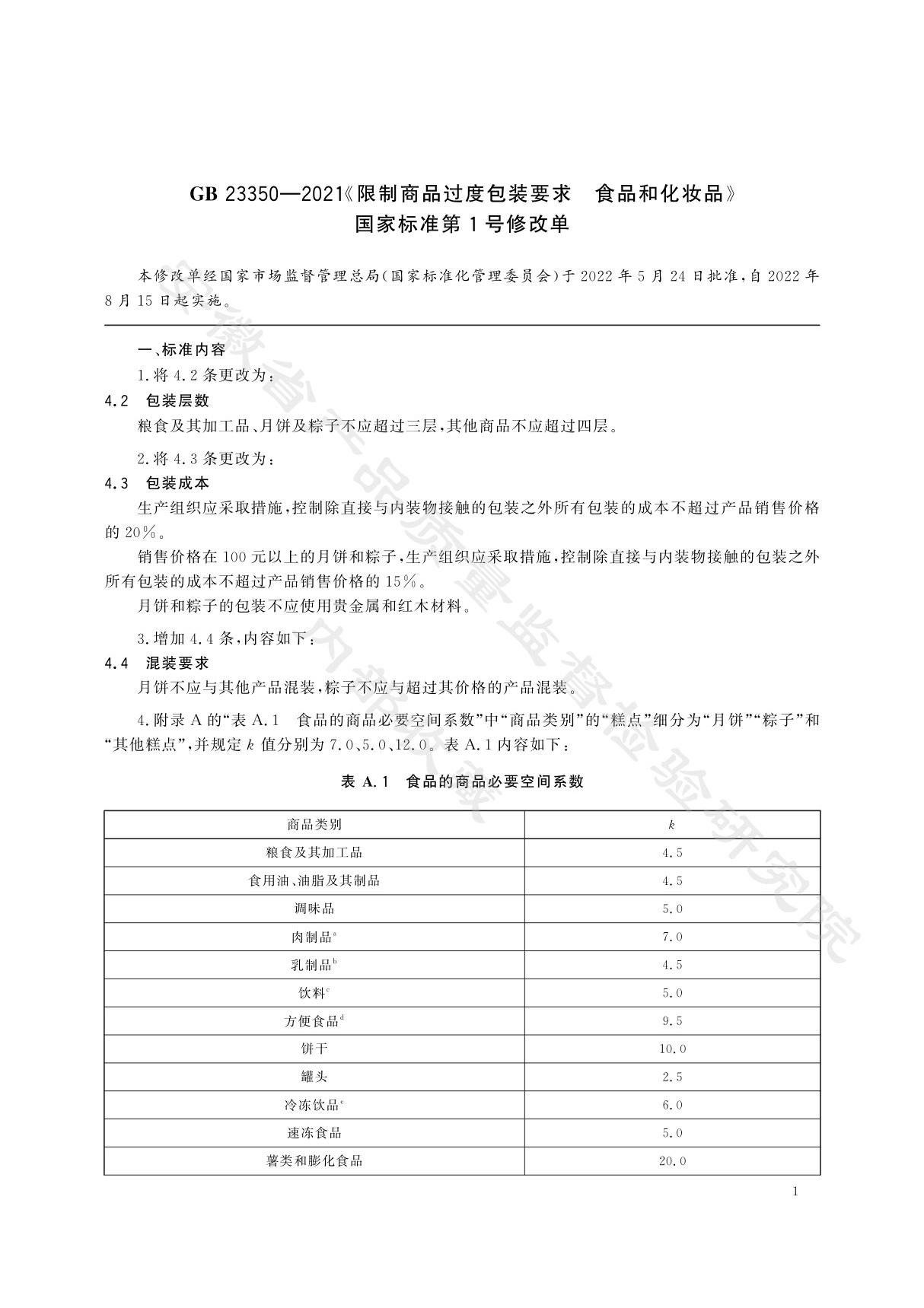 GB 23350-2021限制商品过度包装要求 食品和化妆品(附2022年第1号修改单)